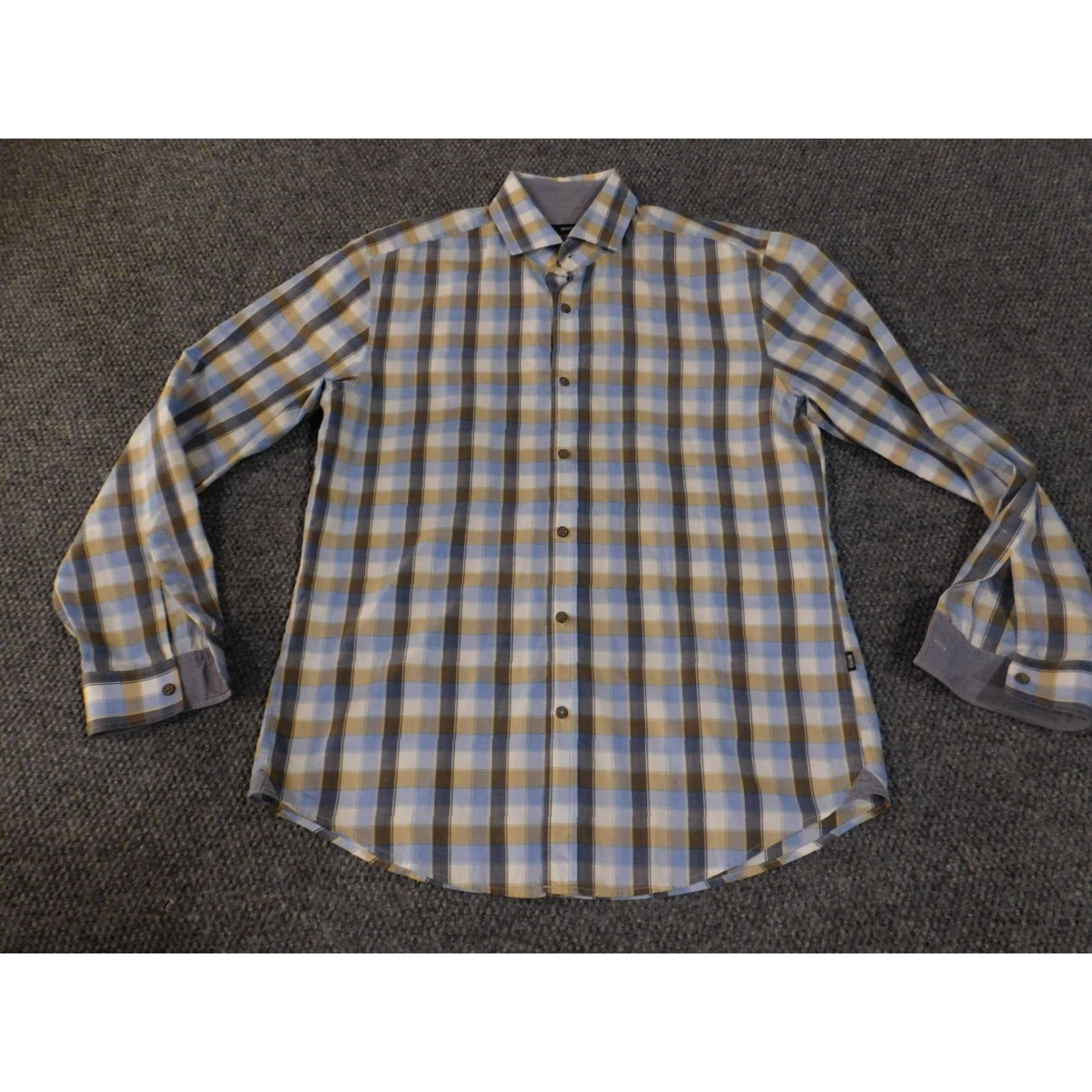Hugo Boss HUGO BOSS Shirt Mens L Blue Brown Plaid Slim Fit Long Sleeve Button Front Size US L / EU 52-54 / 3 - 2 Thumbnail