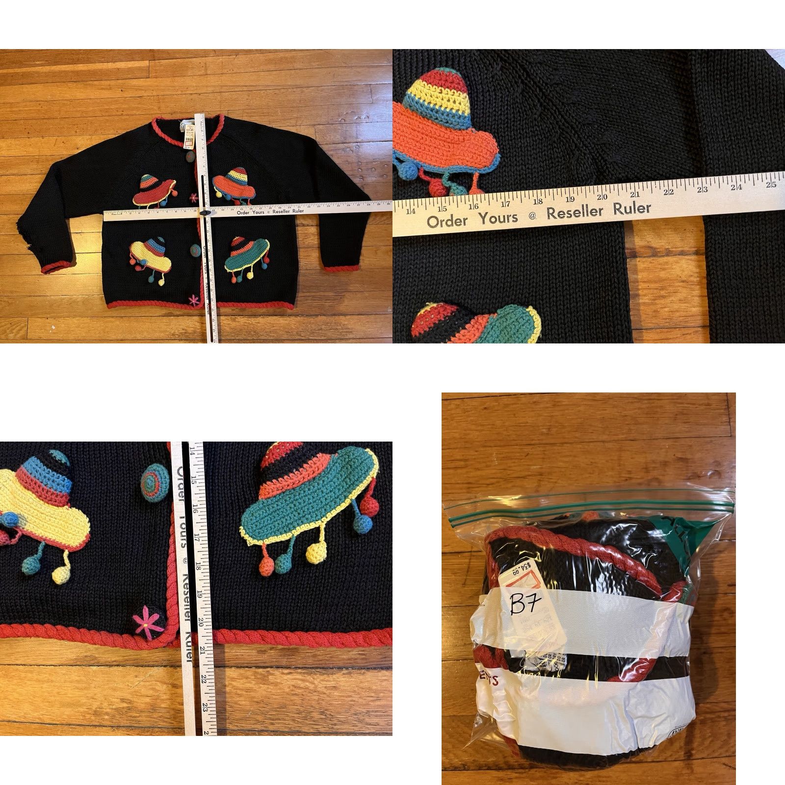 Vintage VINTAGE Croquet Club Cardigan Sweater Women’s M Black Damaged 80s 90s Retro Crochet Button Casual Party/Cocktail Sundry? Size M / US 6-8 / IT 42-44 - 8 Thumbnail