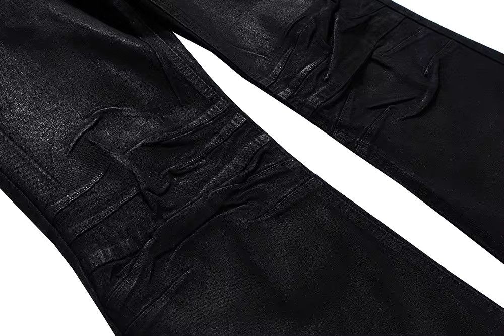 Japanese Brand × Jean Y2K Streetwear Black Glue Coated Boot Cut Flare Jean Size US 31 - 9 Thumbnail