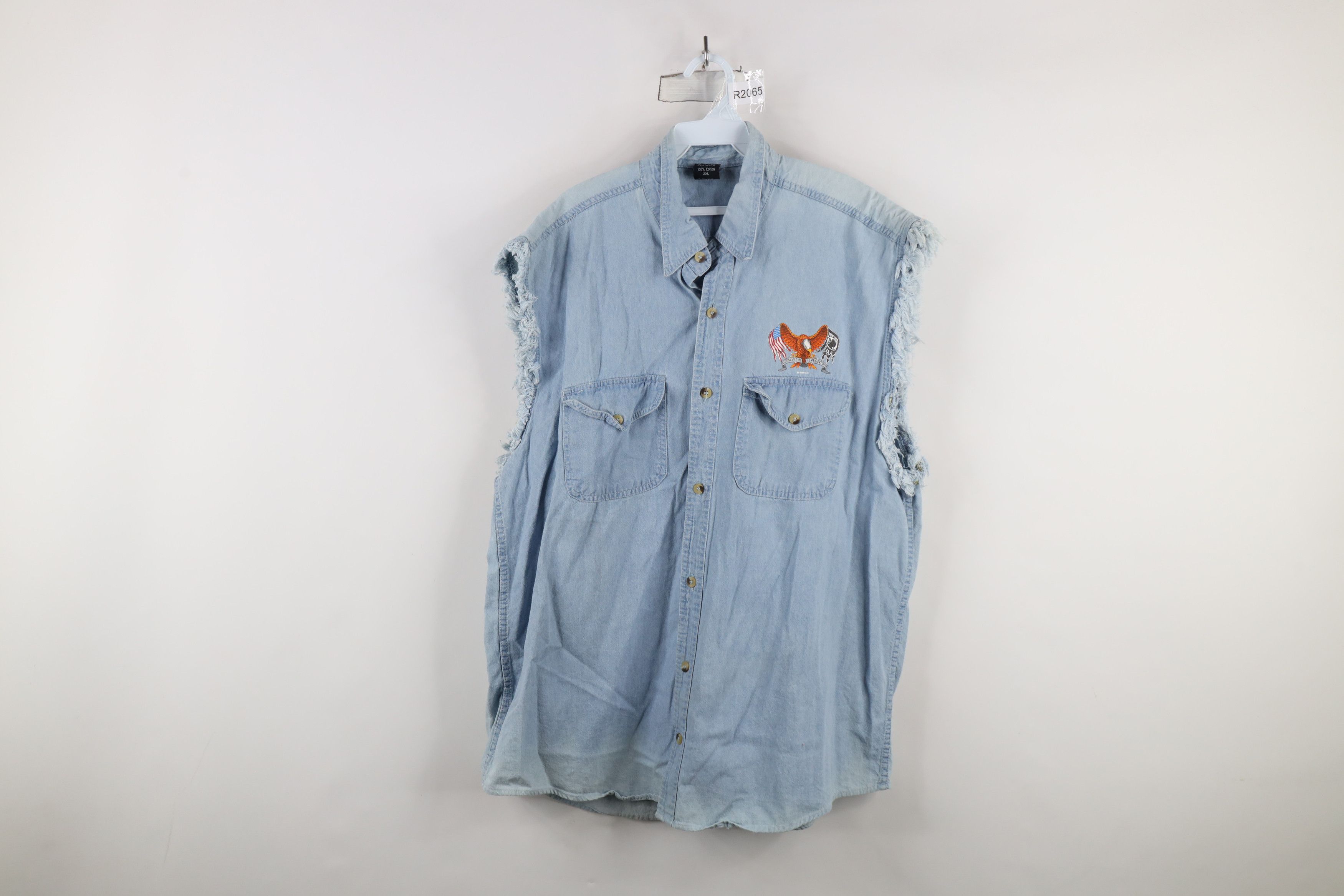Vintage Vintage Y2K 2004 Eagle Cut Off Denim Jean Collared Shirt Size US XXL / EU 58 / 5 - 1 Thumbnail