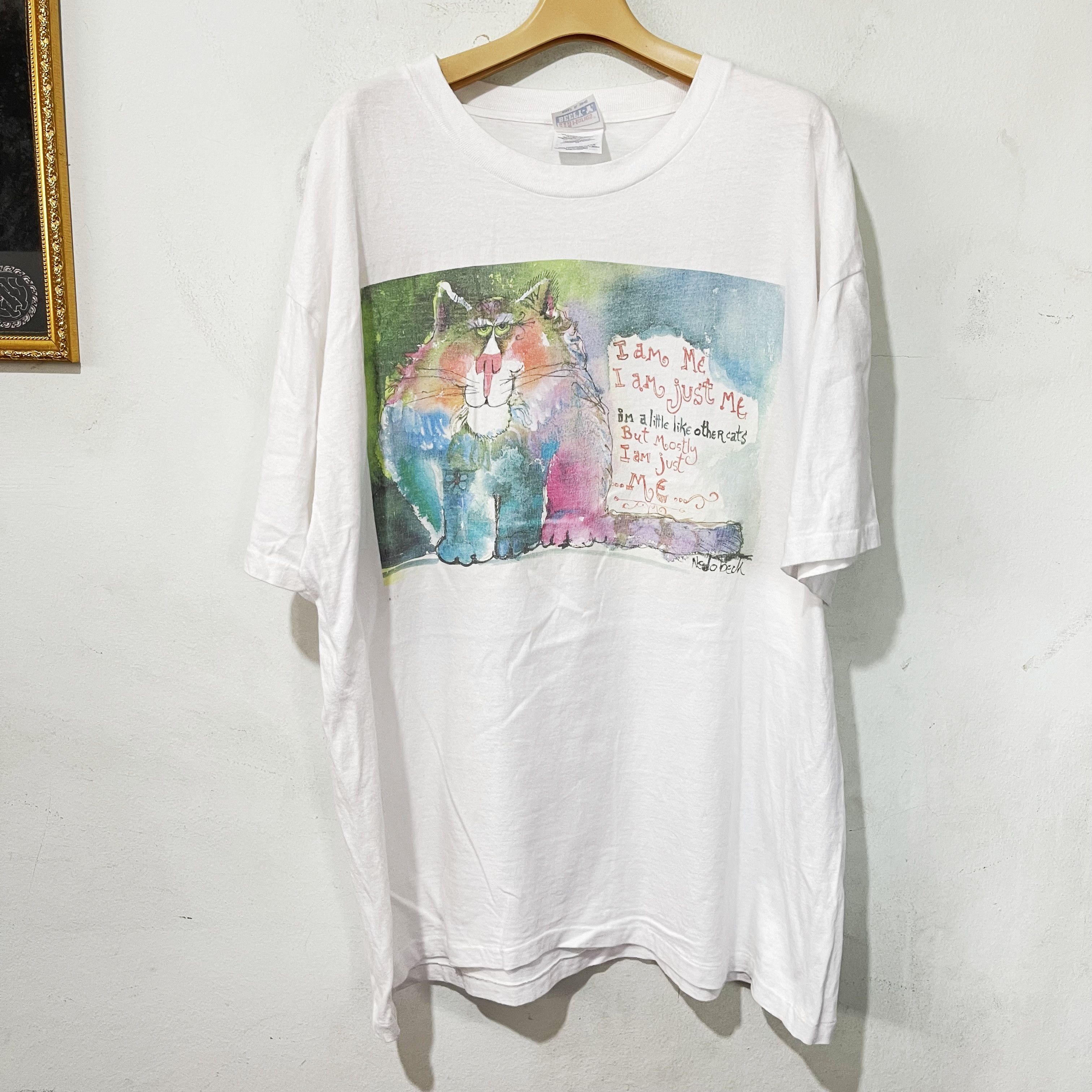 Vintage Vintage 90s Cat Art T-Shirt Size US XL / EU 56 / 4 - 1 Thumbnail