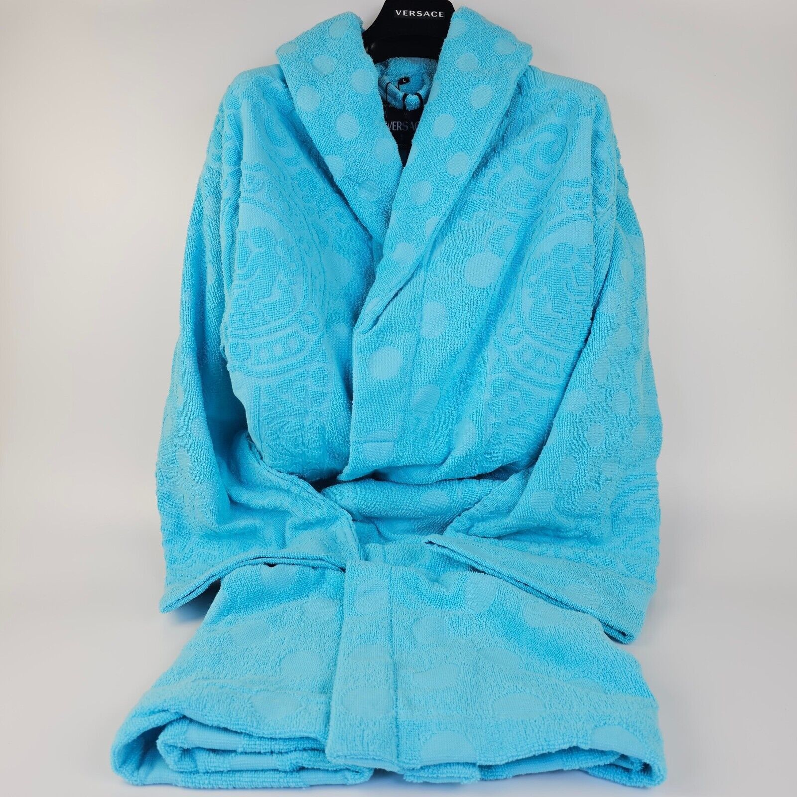 image of Versace Seashell Baroque Azur Blue Long Bathrobe New, Men's (Size Small)