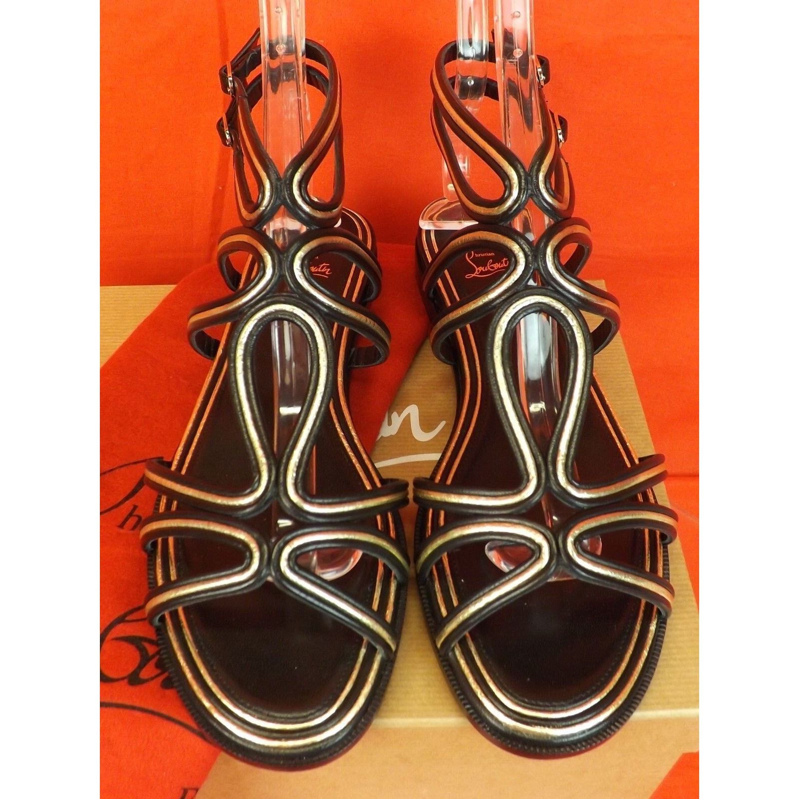 Christian Louboutin ZENOSANDY BLACK LEATHER CAGED FLATS GLADIATOR SANDALS 38.5 Size US 8.5 / IT 38.5 - 10 Thumbnail