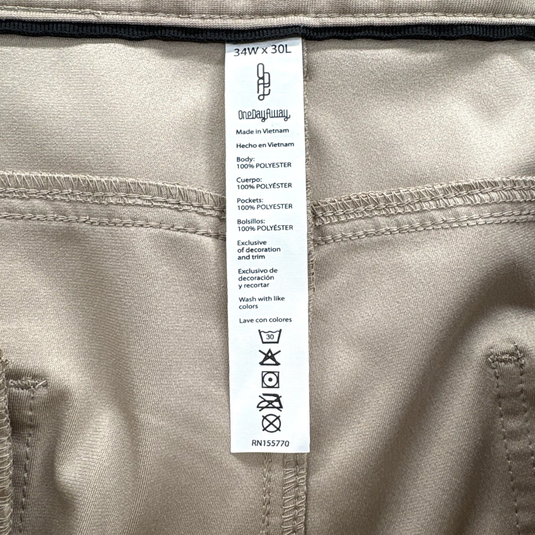 Vintage OneDayAway Pants Mens 34x30 Beige 5-Pocket Casual Performance Stretch Tech Golf Shirt? Size US 34 / EU 50 - 4 Thumbnail