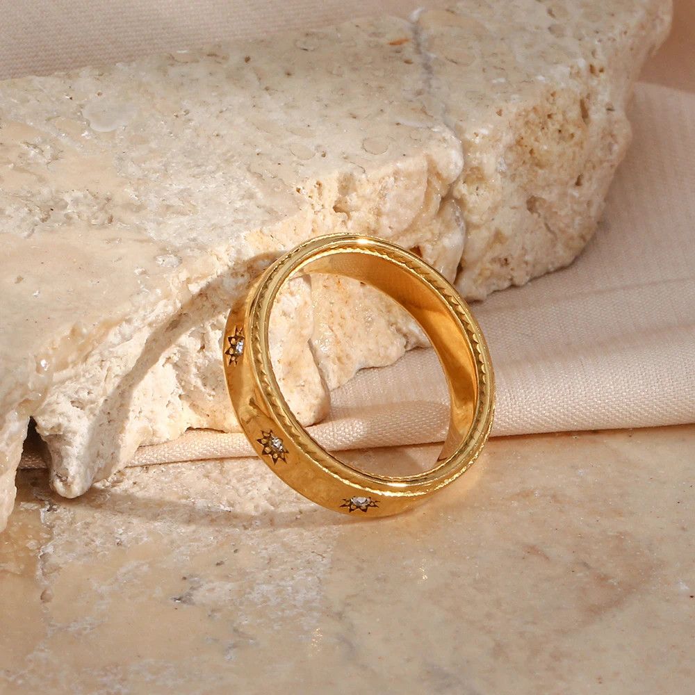 Jewelry Crystal Zircon Setted Star Gold Rings Size ONE SIZE - 3 Thumbnail