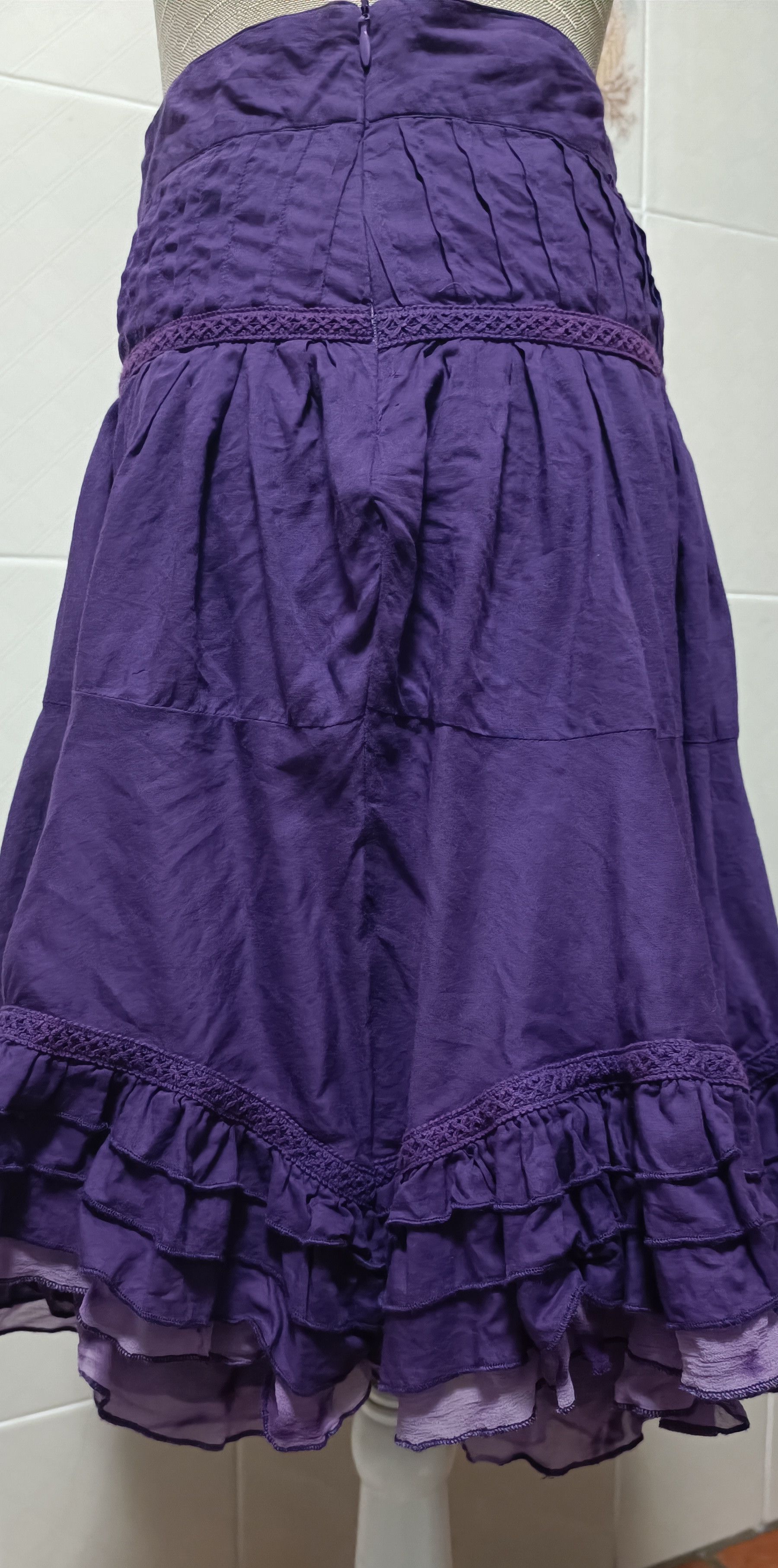 Jean Paul Gaultier Purple cotton skirt with silk ruffles Size 26" / US 2 / IT 38 - 7 Thumbnail