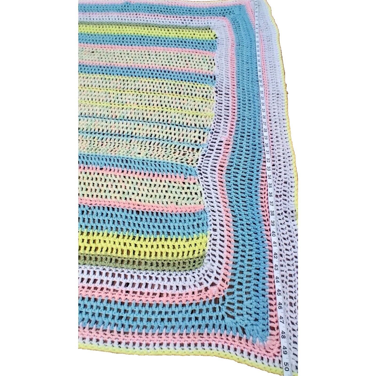 Handmade Crocheted Pastel Baby Blanket Large 50" x 70" Bed Lap Cover Size ONE SIZE - 4 Thumbnail