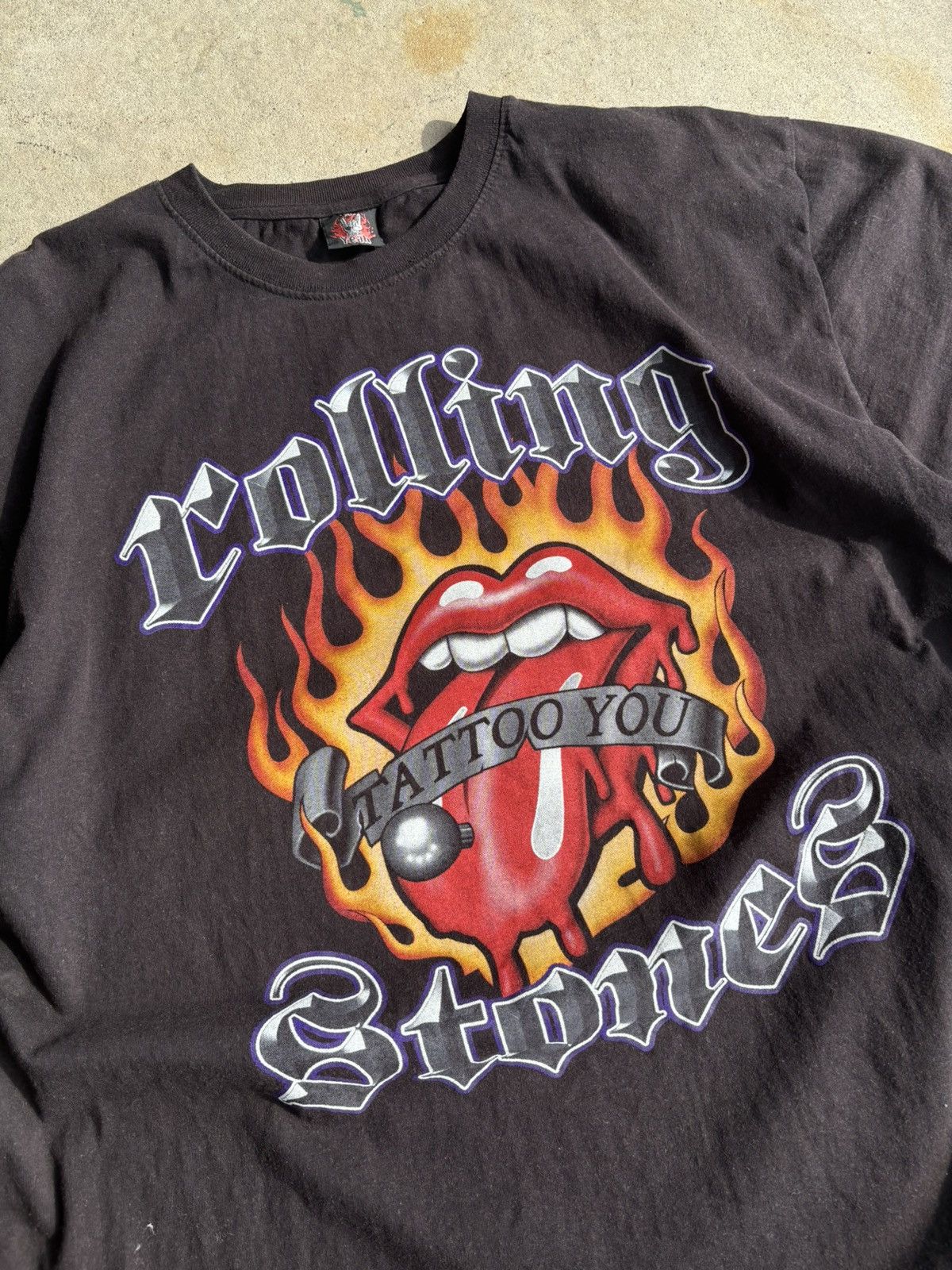 Band Tees Crazy 90s Rolling Stones Flames Y2K Boxy Faded Black Tee Size US XL / EU 56 / 4 - 3 Thumbnail