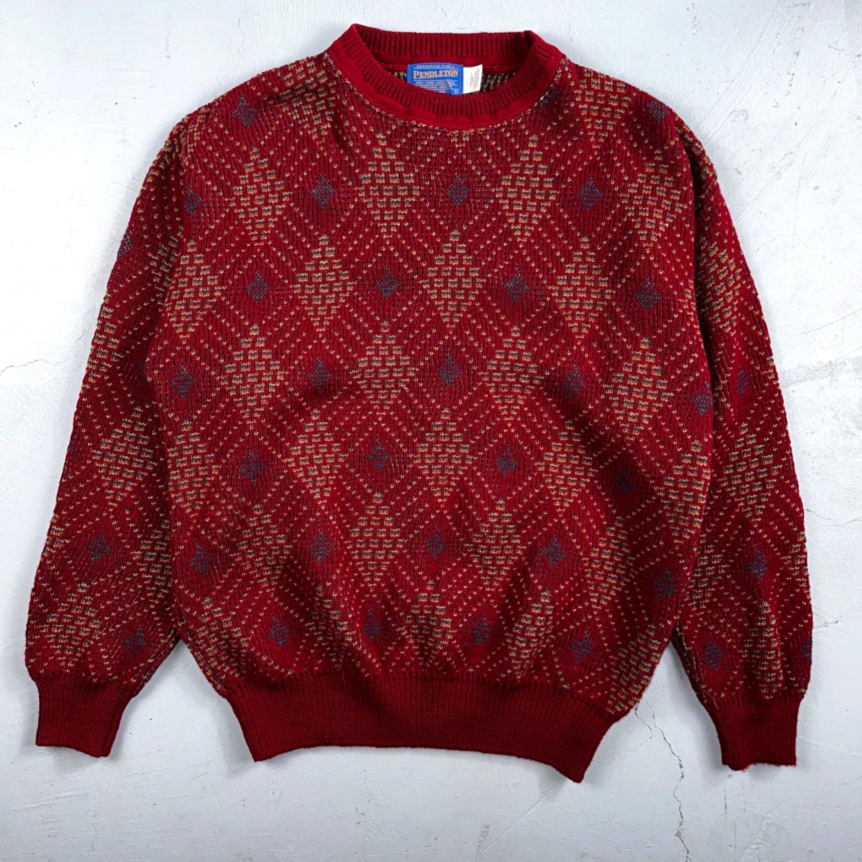 Pendleton VINTAGE Pendleton Sweater Mens L Wool Red 100% Knit Crew Neck Plaid USA Christmas Fall Winter 90s Size US L / EU 52-54 / 3 - 2 Thumbnail