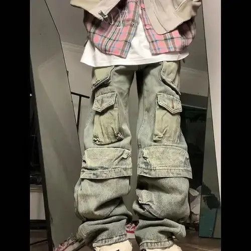 Japanese Brand × Jean × Vintage Retro yellow mud-dyed washed distressed multi-pocket jeans Size US 32 / EU 48 - 2 Thumbnail
