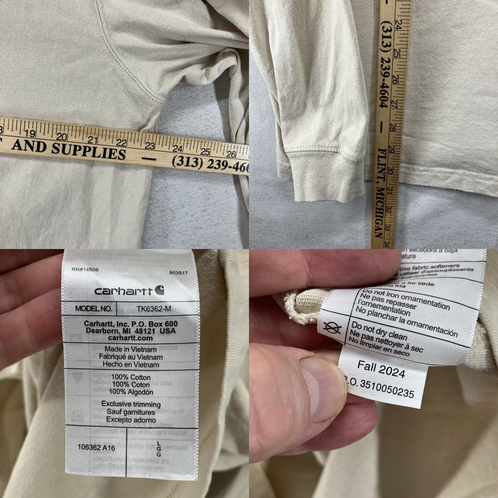 Carhartt Carhartt Men's Long Sleeve T-Shirt Relaxed Fit Large Chest Logo Beige EUC Size US L / EU 52-54 / 3 - 8 Thumbnail