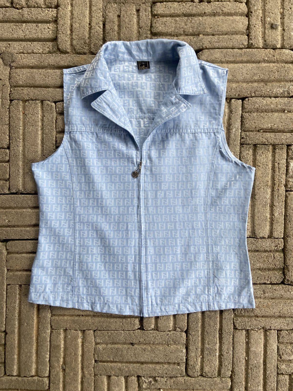 Fendi monogram sleeveless zip-up collared vest
