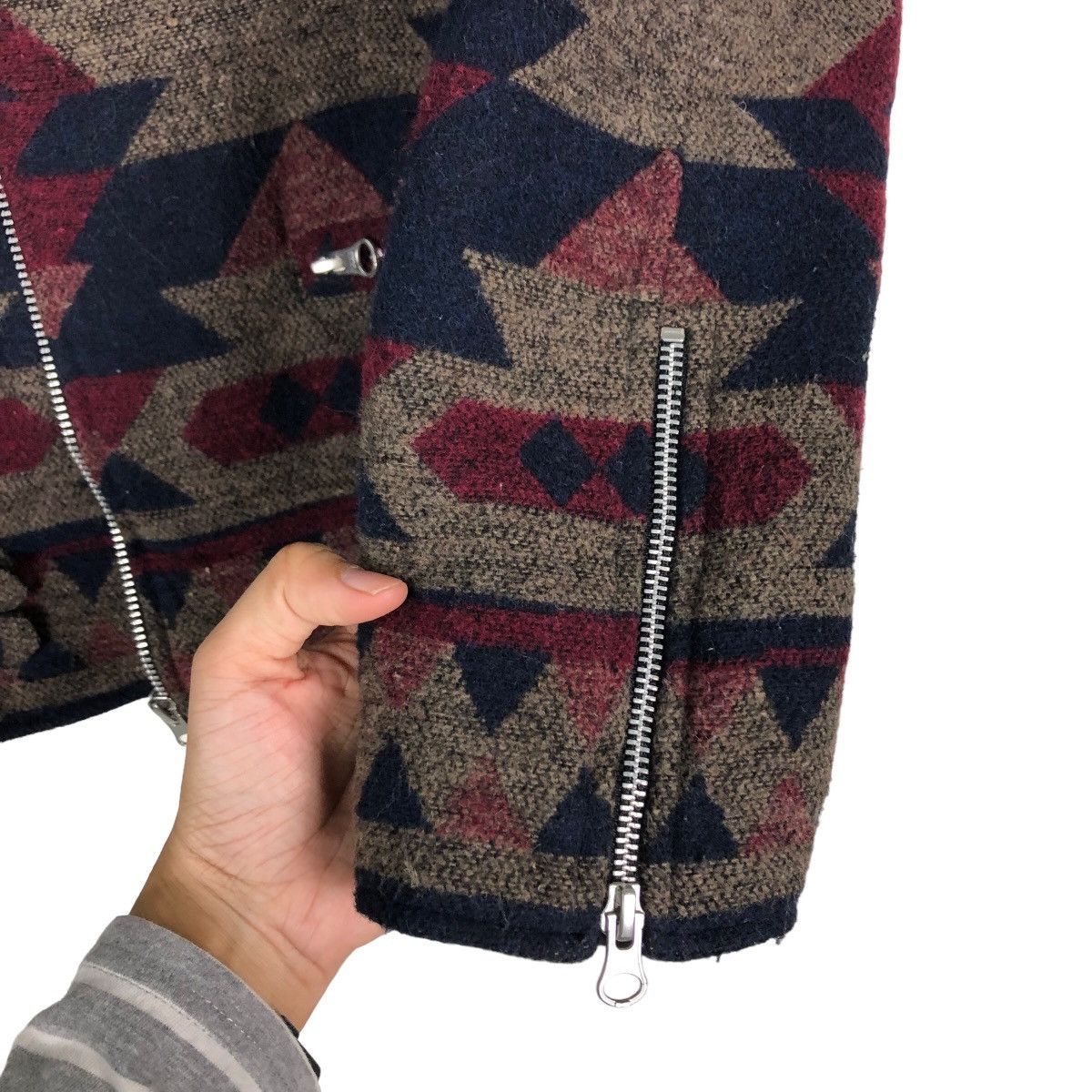 Hysteric Glamour 🔥Vintage Wool Biker Jacket Navajo Design Double Collar Size US M / EU 48-50 / 2 - 15 Thumbnail