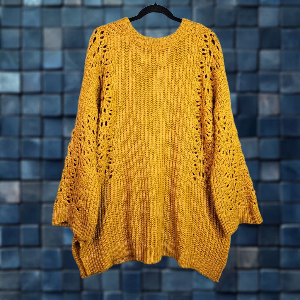 Vintage Pilcro By Anthropologie Women's Devenne Pointelle Chunky Knit Sweater XL Cardigan Knit Yellow Regular Long Sleeve Size XL / US 12-14 / IT 48-50 - 1 Thumbnail