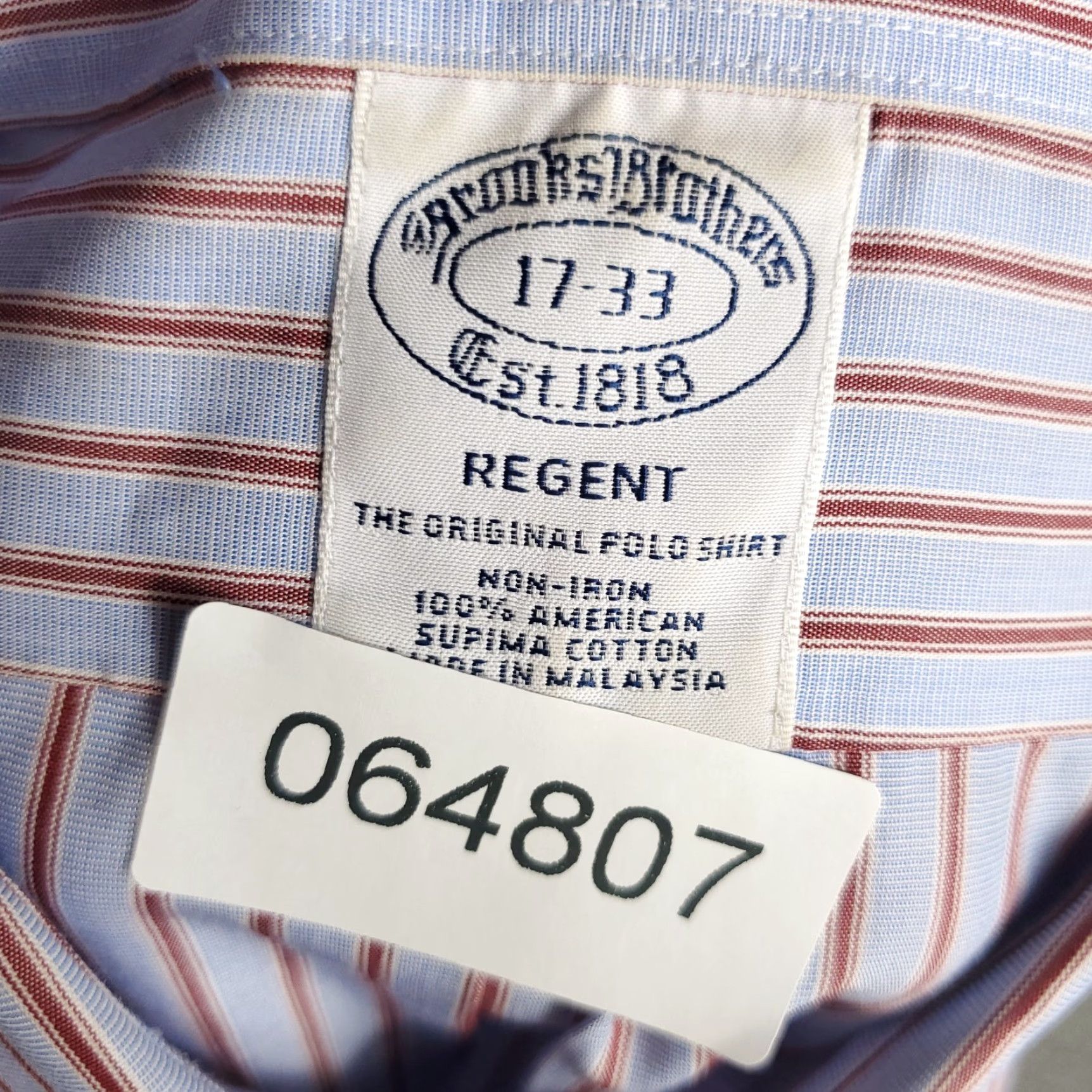 Brooks Brothers Brooks Brothers Dress Shirt Mens 17 Blue Striped Button-Down Long Sleeve Regular Fit Non-Iron Cotton M 17 in Blue Mens Dress Shirt Size 46R - 8 Thumbnail