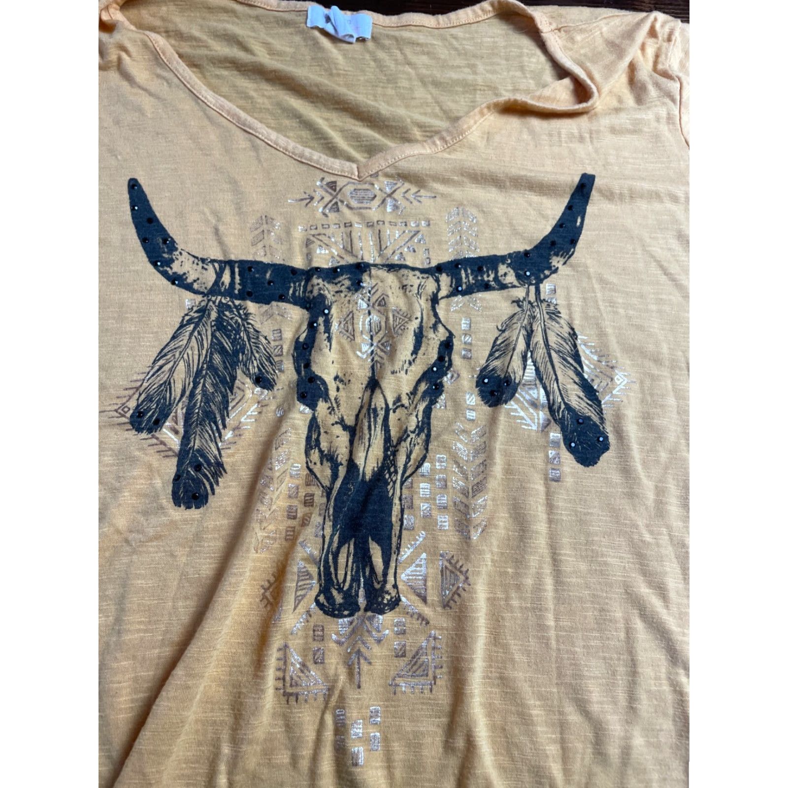 Madison Madison & Berkeley Shirt Women’s Size 2X Mustard Yellow Bull Rhinestone Short Sleeve Round Neck Pullover Casual Cotton T-Shirt Vintage No Size L / US 10 / IT 46 - 3 Thumbnail