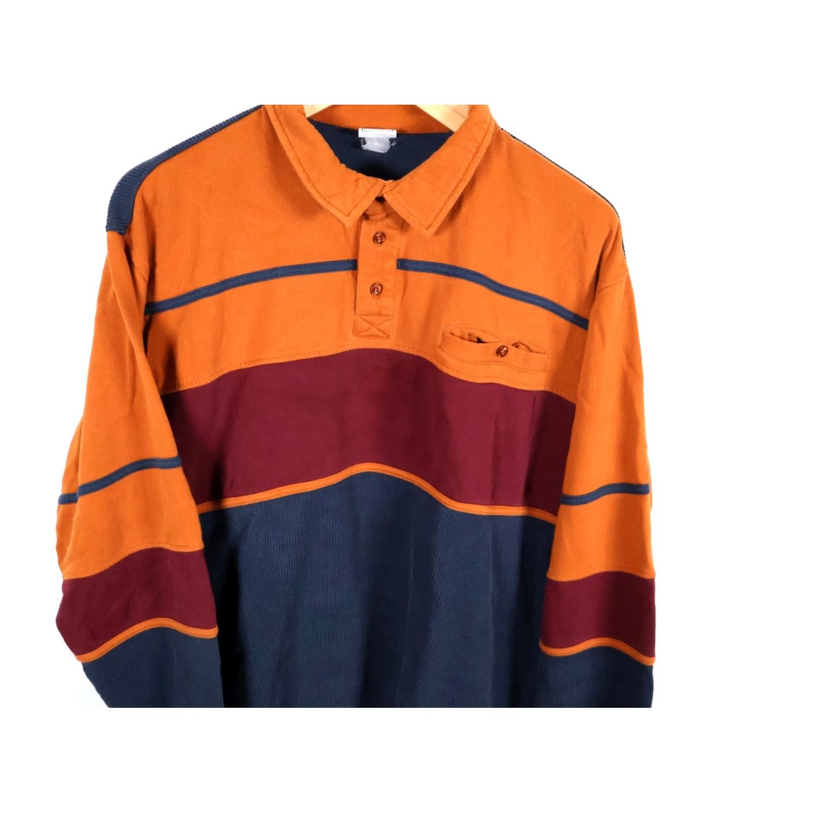 Haband VINTAGE Haband Polo Shirt Knit Striped 3XL Blue Orange Long Sleeve Cotton Blend Mens 90s Retro Size US XXL / EU 58 / 5 - 4 Thumbnail
