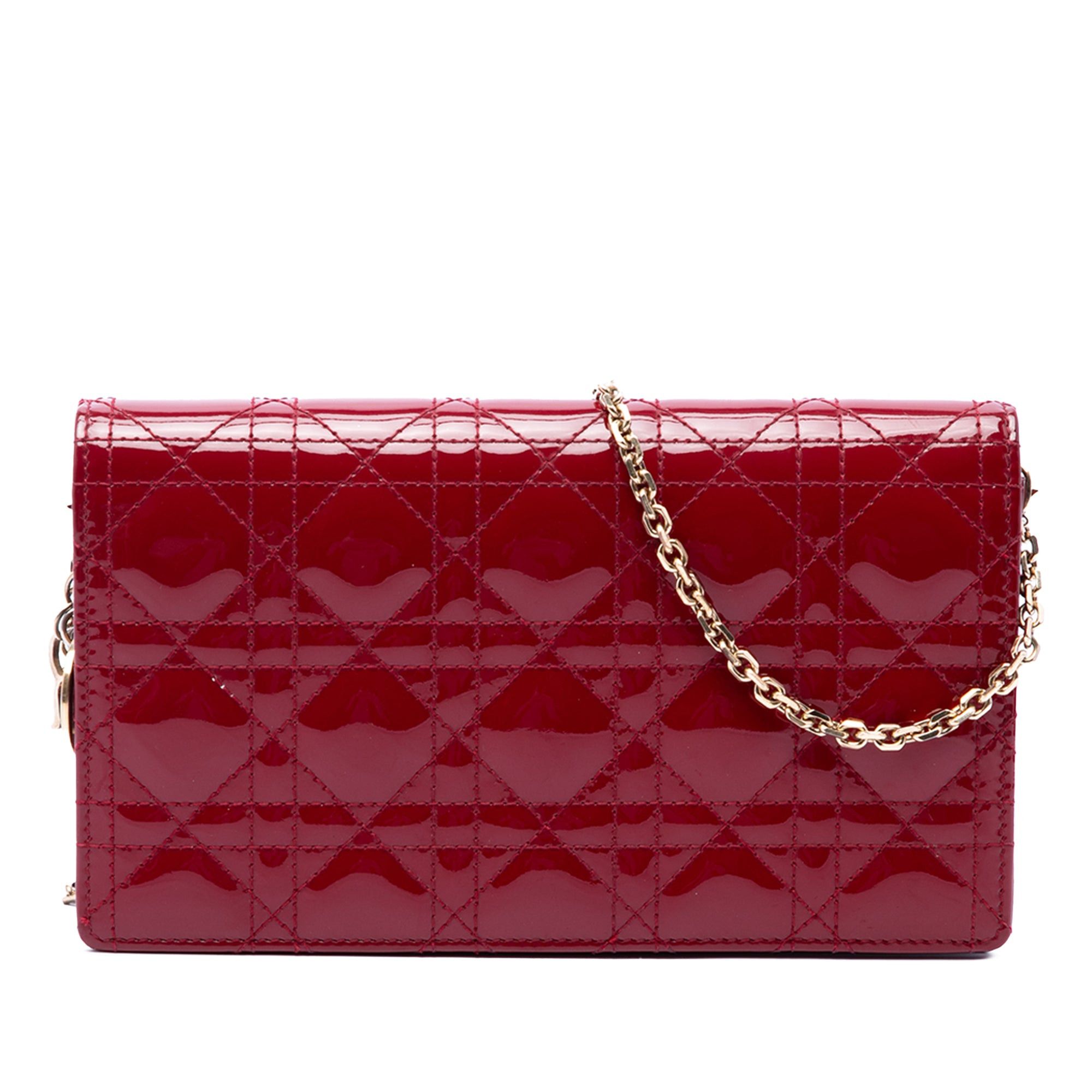 Patent Cannage Lady Dior Chain Convertible Clutch in Red, Women's