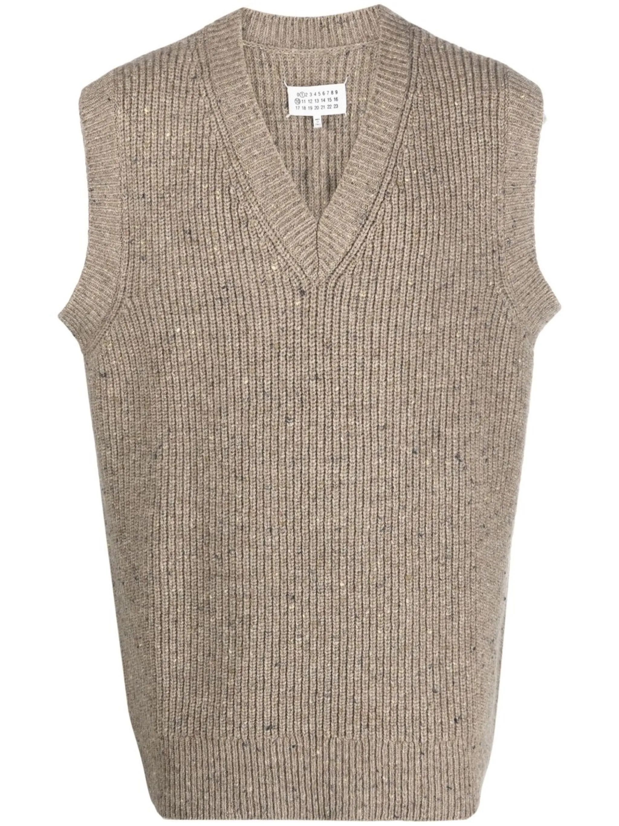 o1w1db10525 V-neck Knitted Vest in Beige