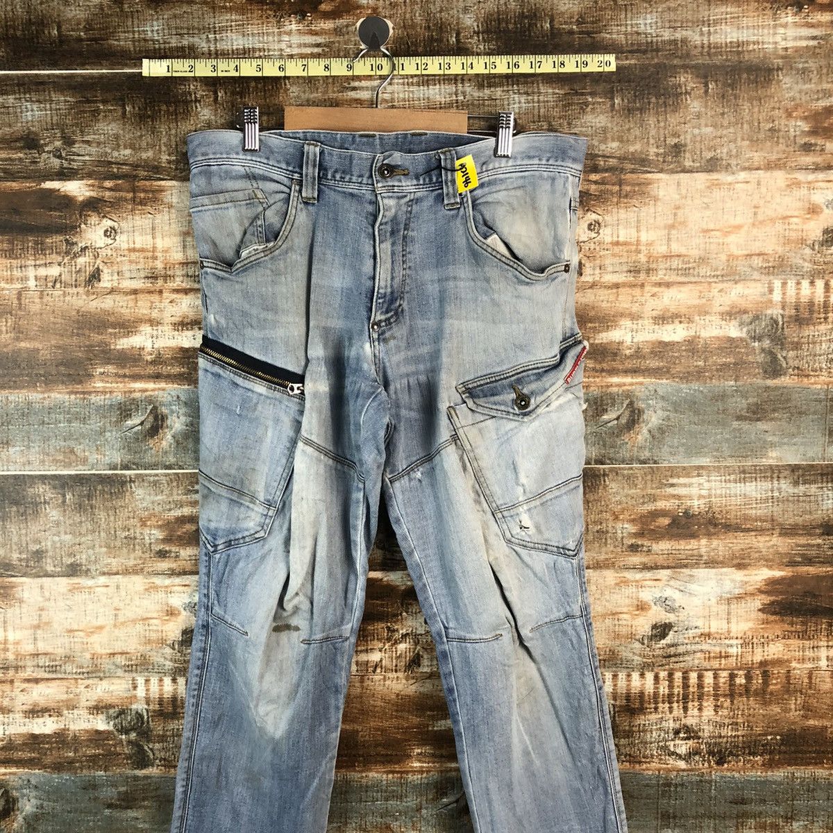 Japanese Brand Burtle Blue faded Multipocket ripped Denim Pants #A2146 Size US 33 - 2 Thumbnail