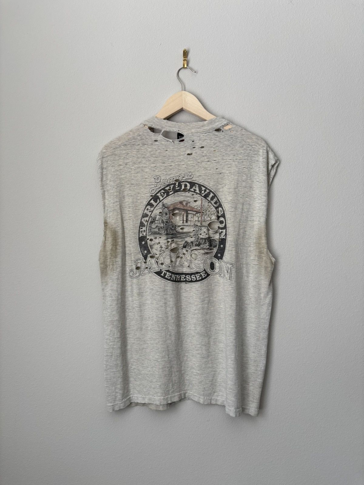 Harley Davidson Vintage Harley-Davidson Thrashed Biker Sleeveless Tee Size US M / EU 48-50 / 2 - 2 Thumbnail