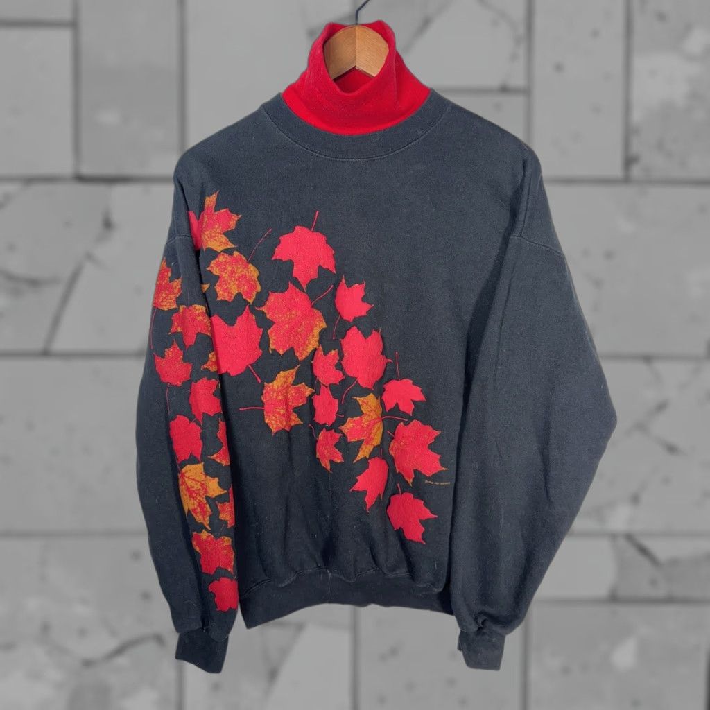 Vintage VTG ART UNLIMITED Sweatshirt Unisex M USA Fall Leaf Print Black Men Womens Size US M / EU 48-50 / 2 - 1 Thumbnail