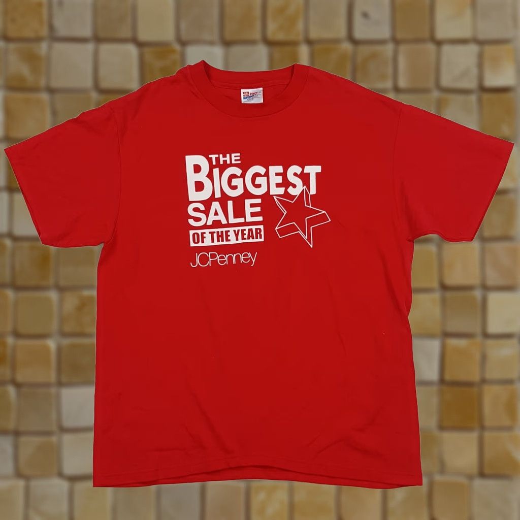 Hanes VINTAGE JCPenney Big Sale Promo Size L Red Single Stitch Red Retro T Shirt Mens Shirts Red 90s Cartoon Graphic Print Hanes Vintage T-Shirt Size US L / EU 52-54 / 3 - 1 Thumbnail
