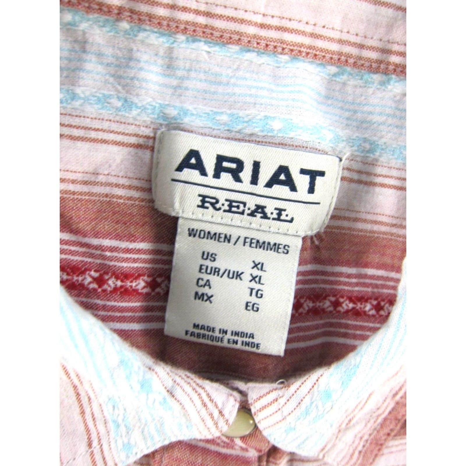 Ariat Ariat Real 100% Cotton Pink Blue Snap Button Long Sleeve Western Blouse XL Size XL / US 12-14 / IT 48-50 - 3 Thumbnail