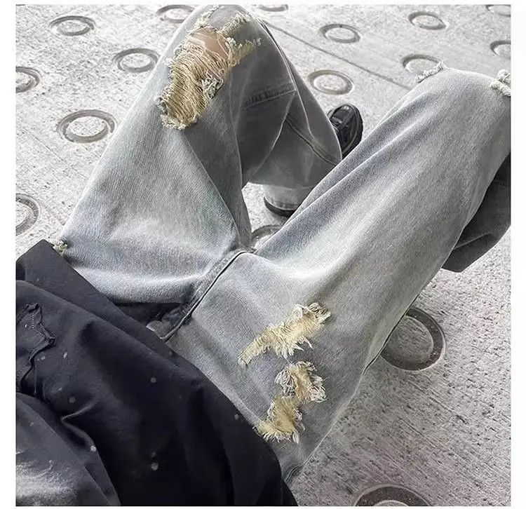 Japanese Brand Retro washed straight leg casual distressed jeans Size US 32 / EU 48 - 4 Thumbnail