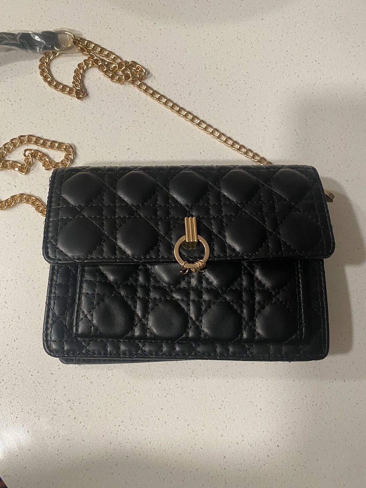 Other Designer Style Crossbody Bag - Black w/ Gold Woven Strap Size ONE SIZE - 2 Thumbnail