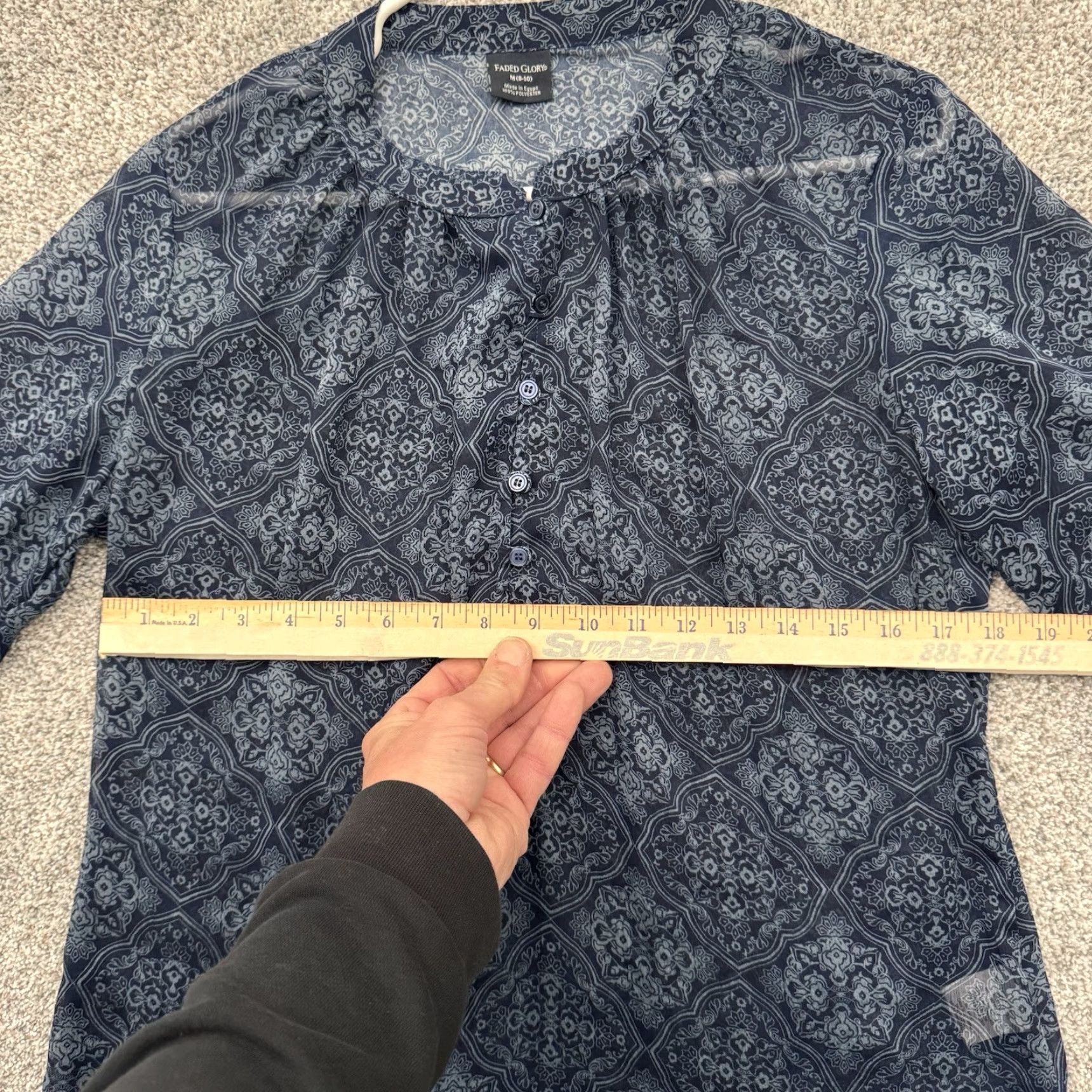 Faded Glory Faded Glory Peasant Blouse Womens M Blouse Paisley Boho Casual Sleeve Henley Button Blue Regular Fit Size M / US 6-8 / IT 42-44 - 3 Thumbnail