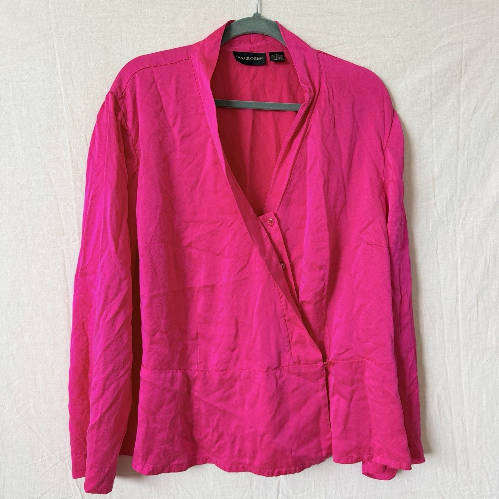 Other Dana Buchman 100% Silk Wrap Blouse Womens 22 Pink Fuchsia Size 3XL / US 20-22 - 3 Thumbnail