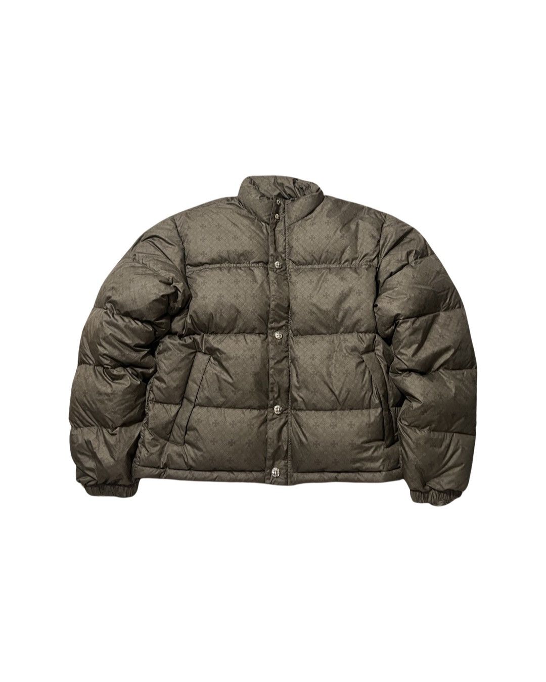 image of Chrome Hearts Army Green Plus Cross Pattern Stiff 2 Puffer Down Jacket, Men's (Size Medium)