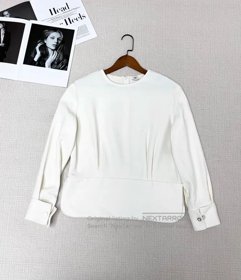 Hermes Pure mulberry silk white round neck long sleeve top