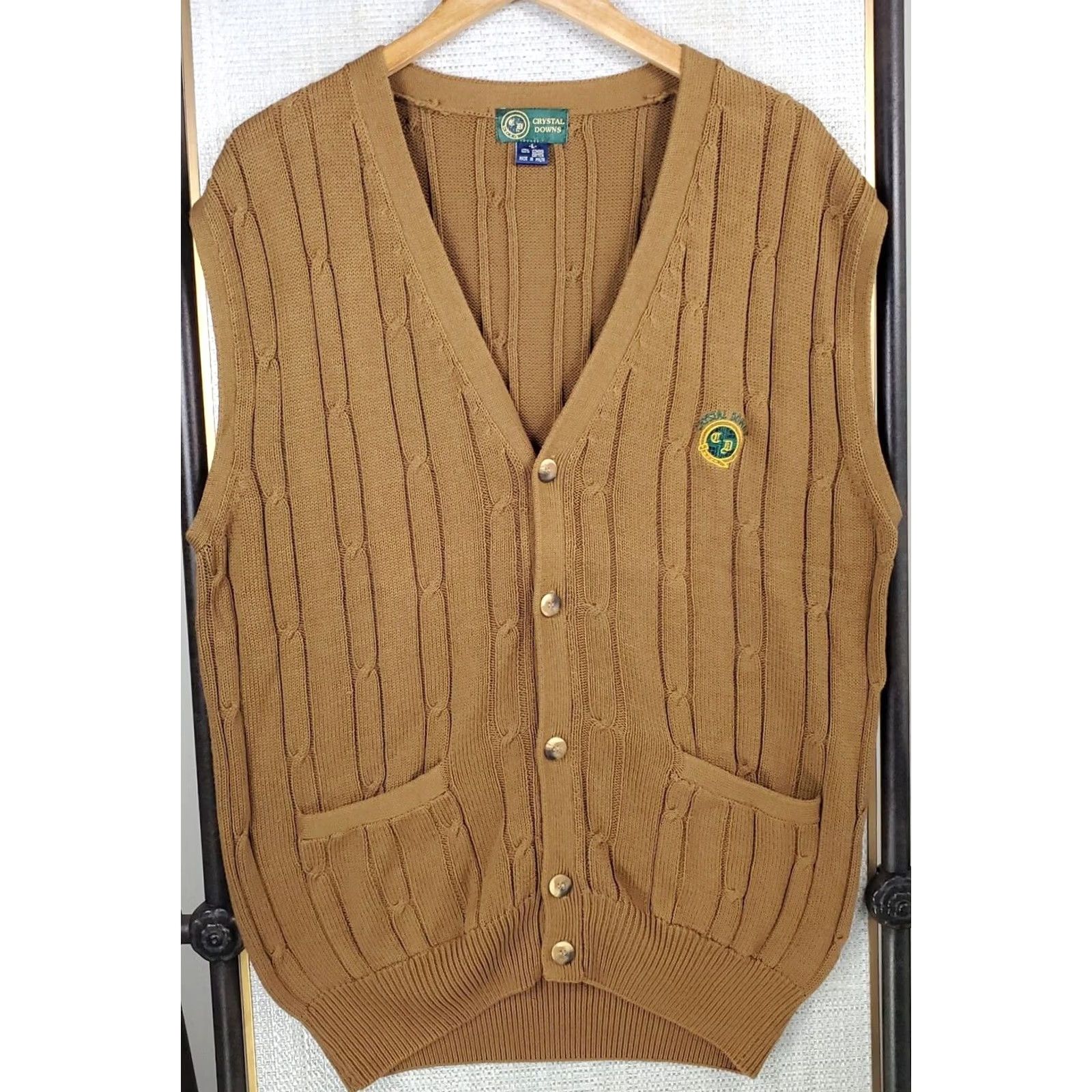 Vintage Vintage Crystal Downs Michigan Cardigan Vest Mens Large Brown 100% Combed Cotton V Neck Button Front Pockets Golf VTG Size US L / EU 52-54 / 3 - 2 Thumbnail