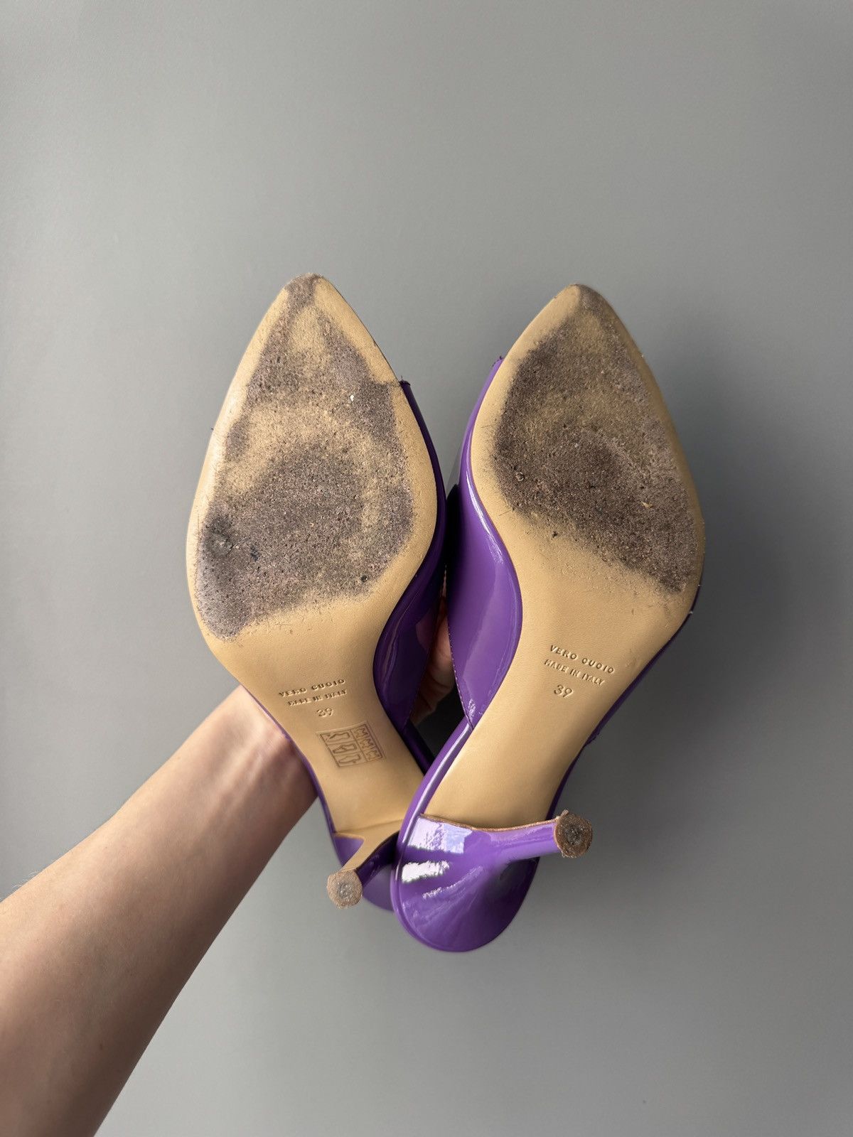 GIA BORGHINI GIABORGHINI Perni 100mm Patent Leather Purple Sandals Size US 9 / IT 39 - 4 Thumbnail