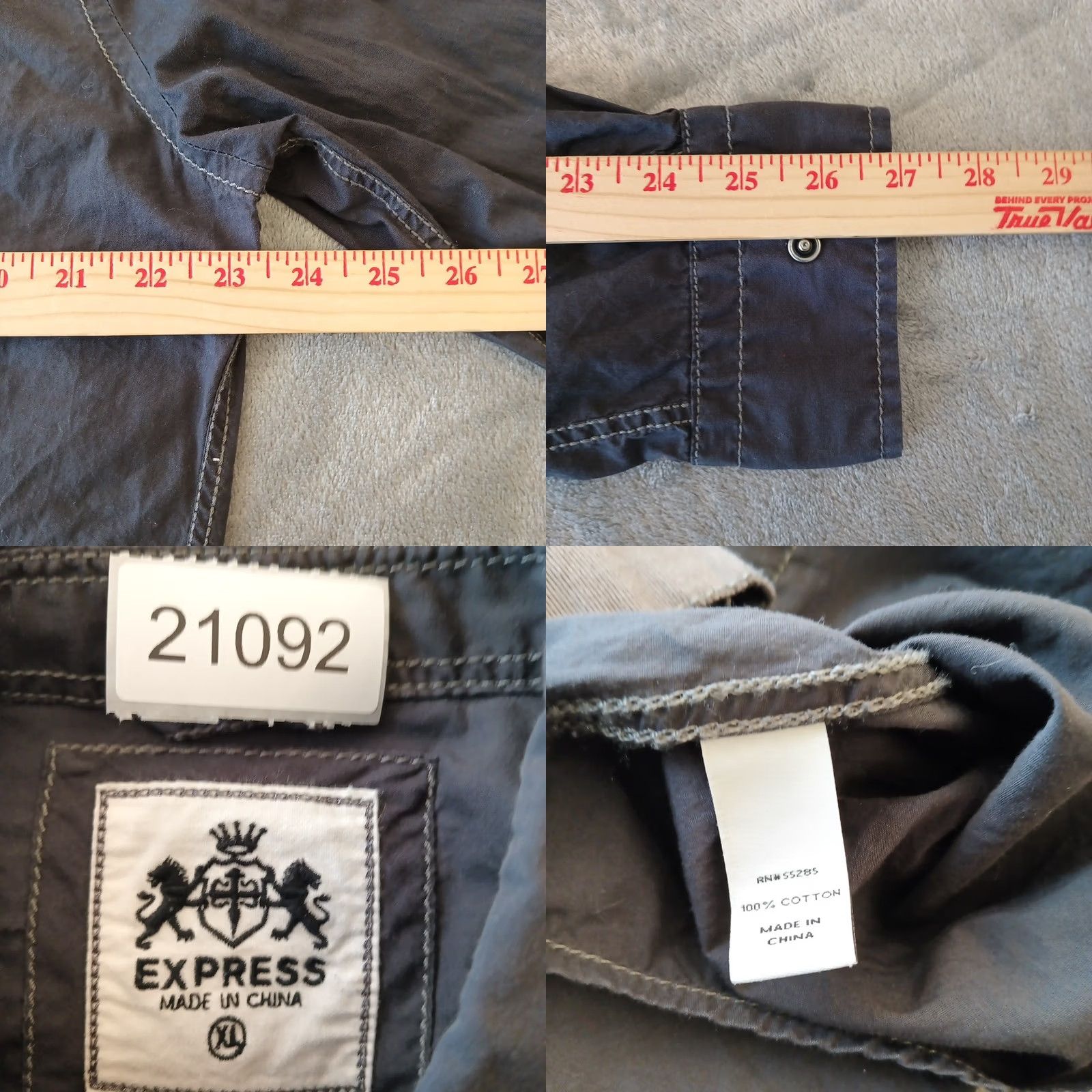 Express Express Shirt Mens XL Gray Long Sleeve Pearl Snap Pockets Cotton Shirt Size US XL / EU 56 / 4 - 8 Thumbnail