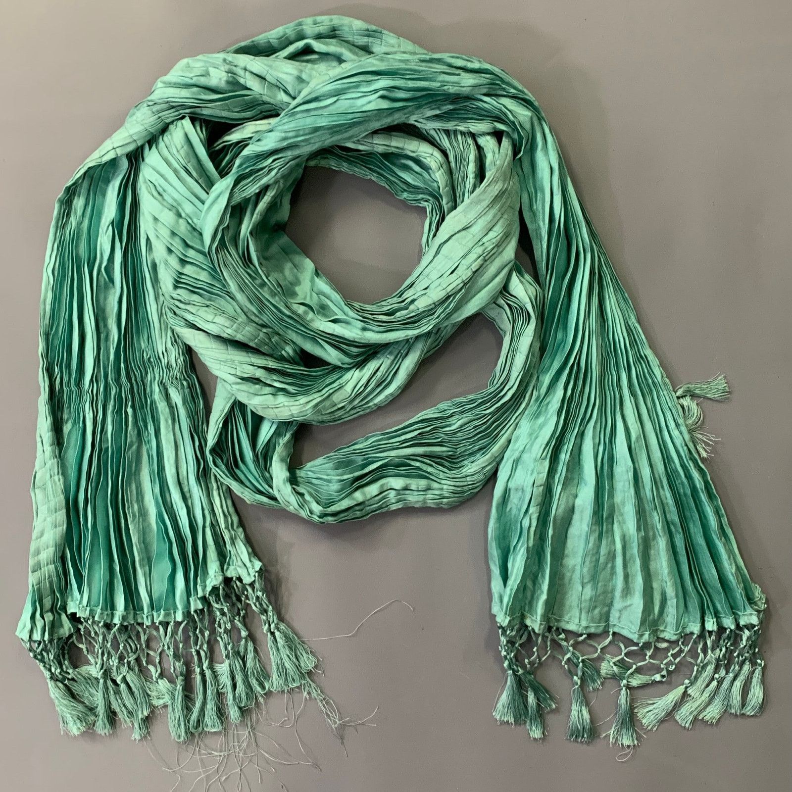 Vintage VINTAGE Blue Wrinkled Pleated Fringe Scarf Size ONE SIZE - 1 Thumbnail