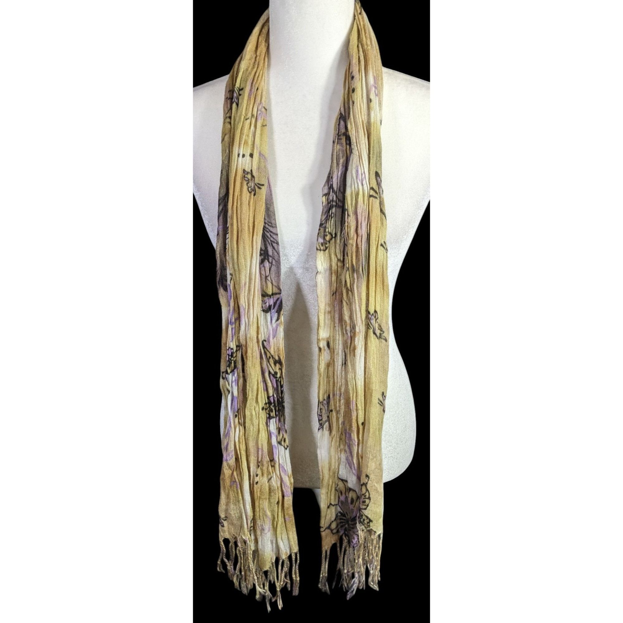 Other Fairycore Butterfly Pattern Lightweight Sheer Yellow Scarf W Size ONE SIZE - 3 Thumbnail