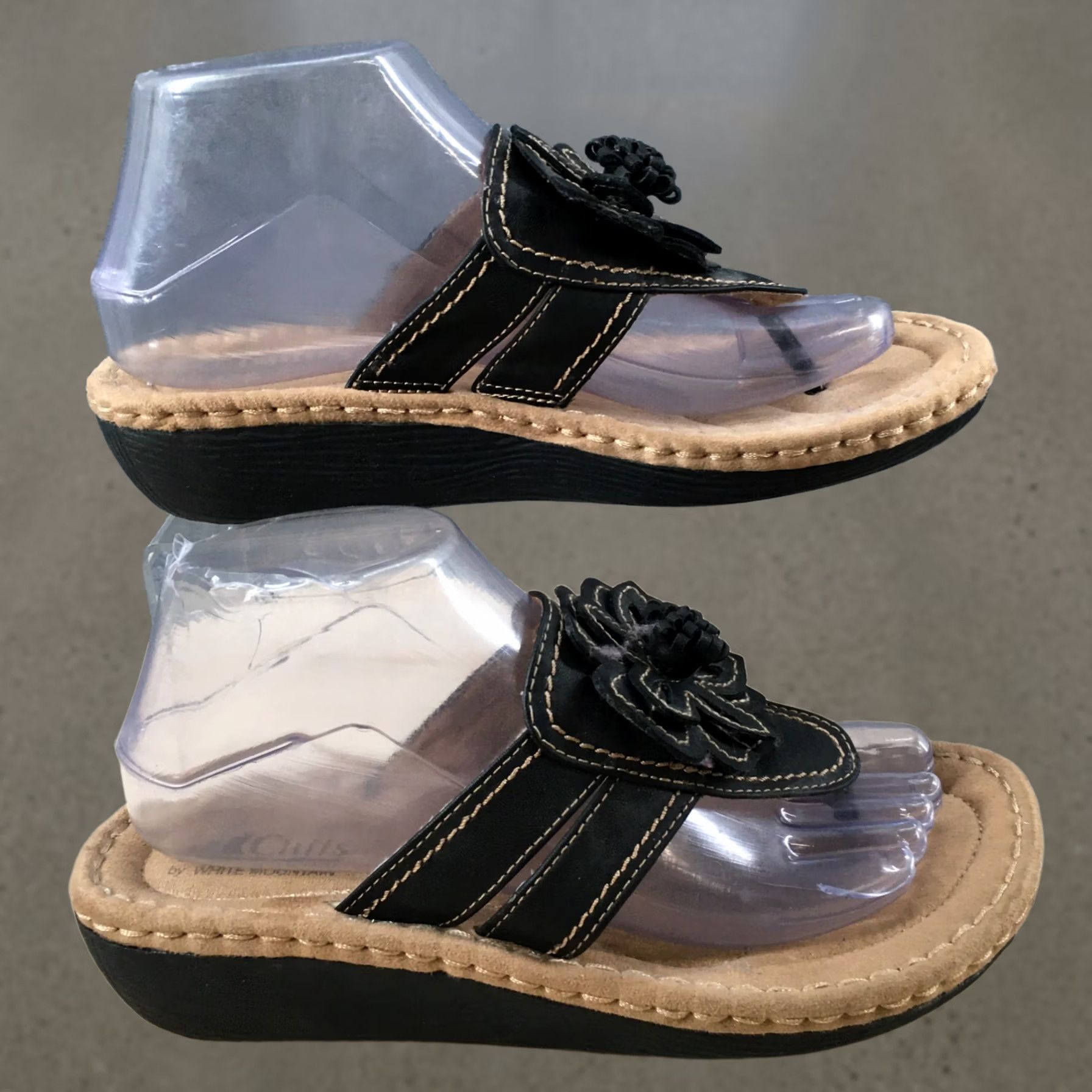 Vintage Cliffs by White Mountain Sandals Womens 7.5 M Carnation Flip Flop Black Slip On Wedge Comfort Casual Size US 8 / IT 38 - 1 Thumbnail