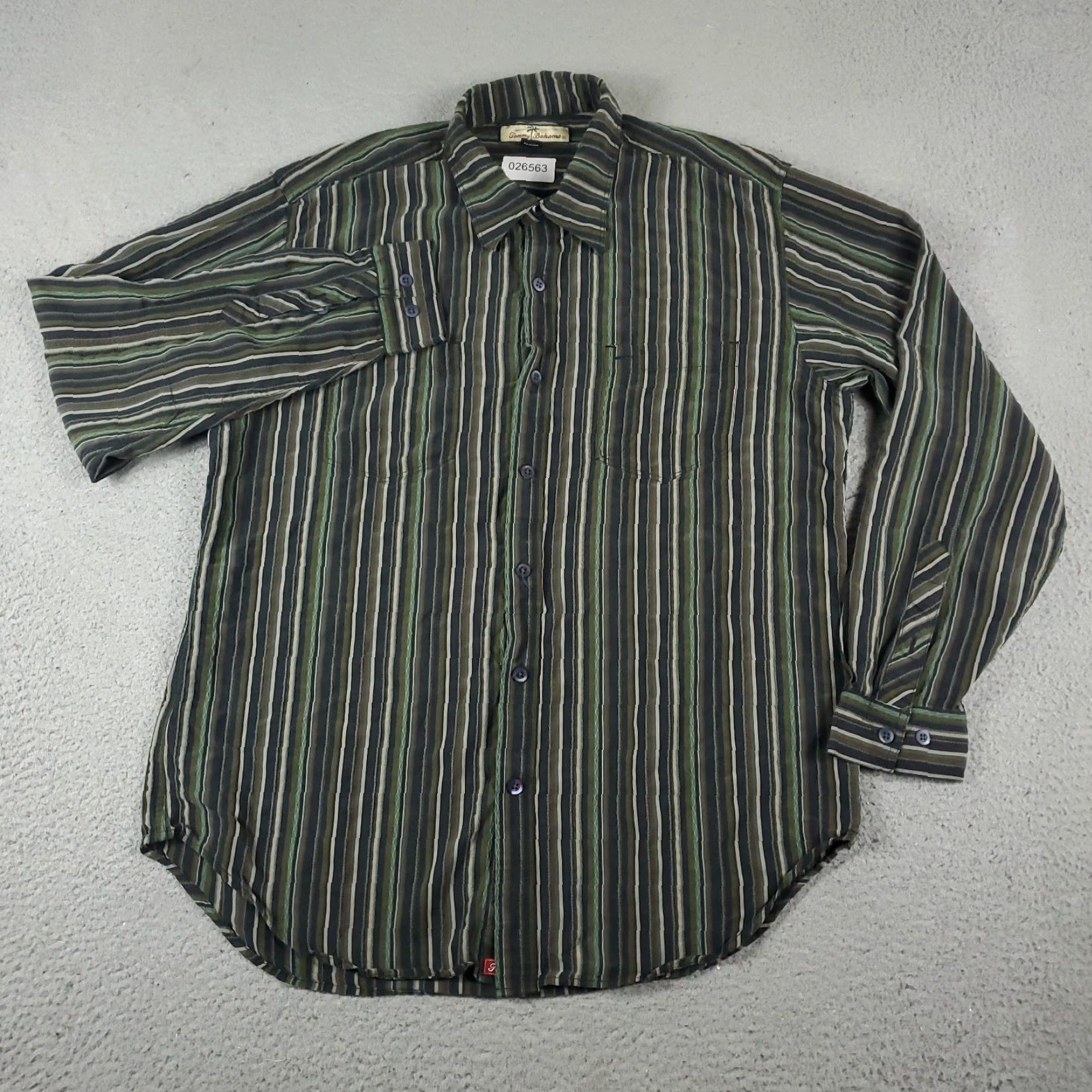 Tommy Bahama Tommy Bahama Silk Button-Up Shirt Men's Large Green Striped Long Sleeve Size US L / EU 52-54 / 3 - 2 Thumbnail