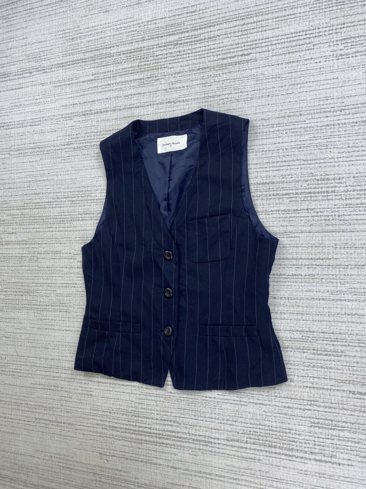 Issey Miyake × Tsumori Chisato × Vintage Vintage Tsumori Chisato Pinstripe Navy Blue Vest Size US S / EU 44-46 / 1 - 4 Thumbnail