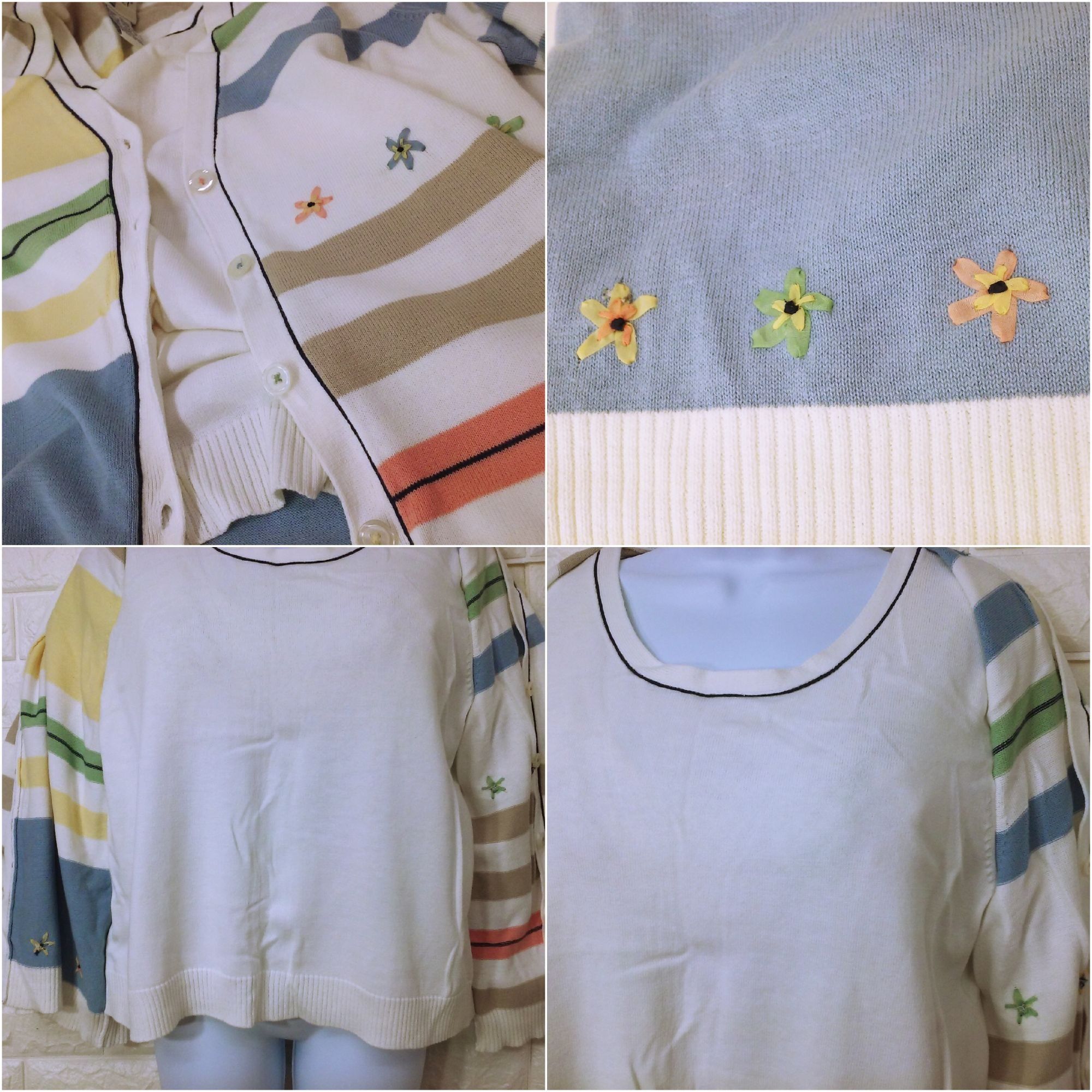 Vintage 90s Koret Knit Cardigan Top Novelty Sweater Striped Classic Size L / US 10 / IT 46 - 7 Thumbnail