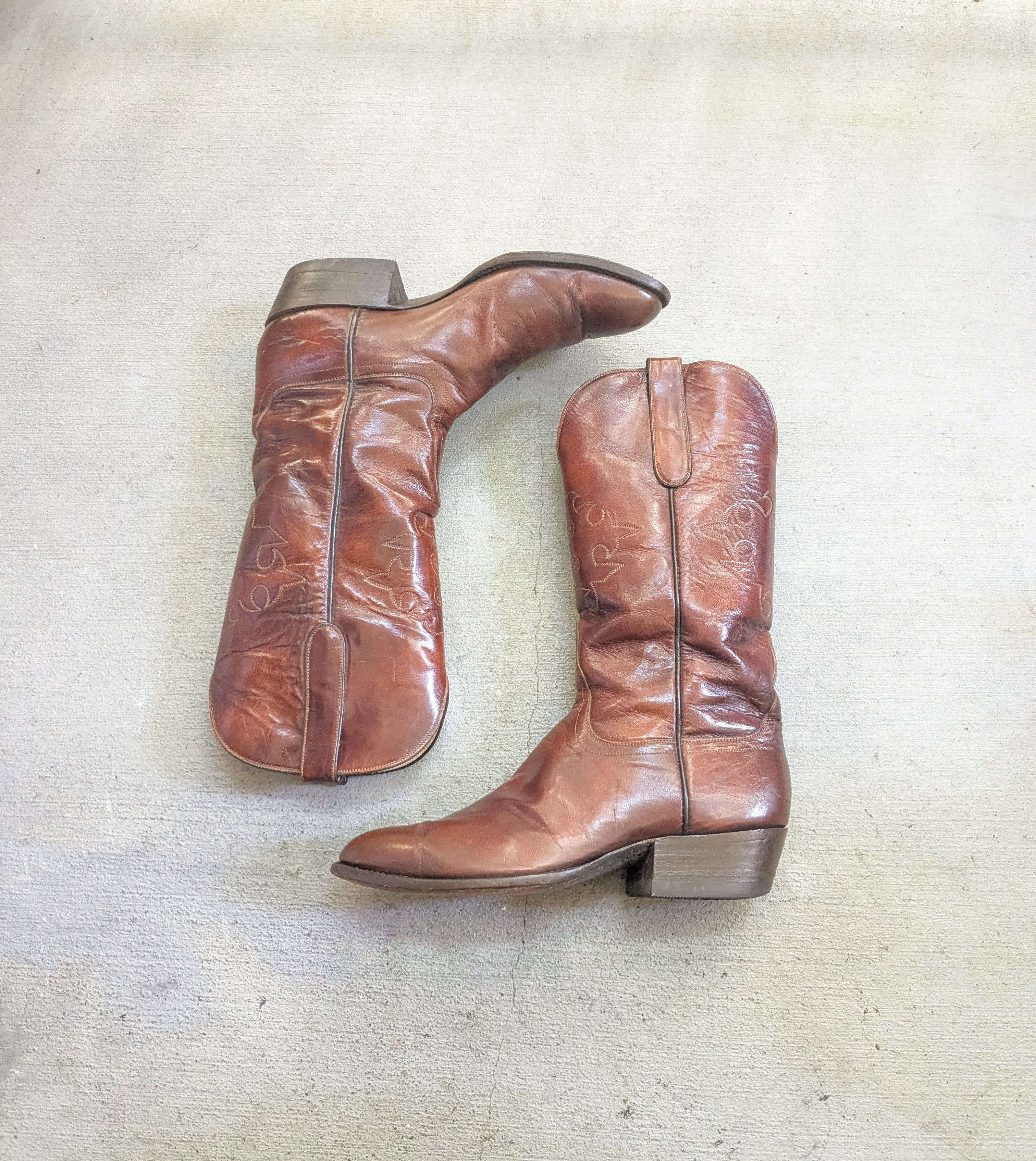Genuine Leather Tom Taylor Cowboy Boots 9.5 Brown Leather USA Botas Size US 9.5 / EU 42-43 - 1 Thumbnail