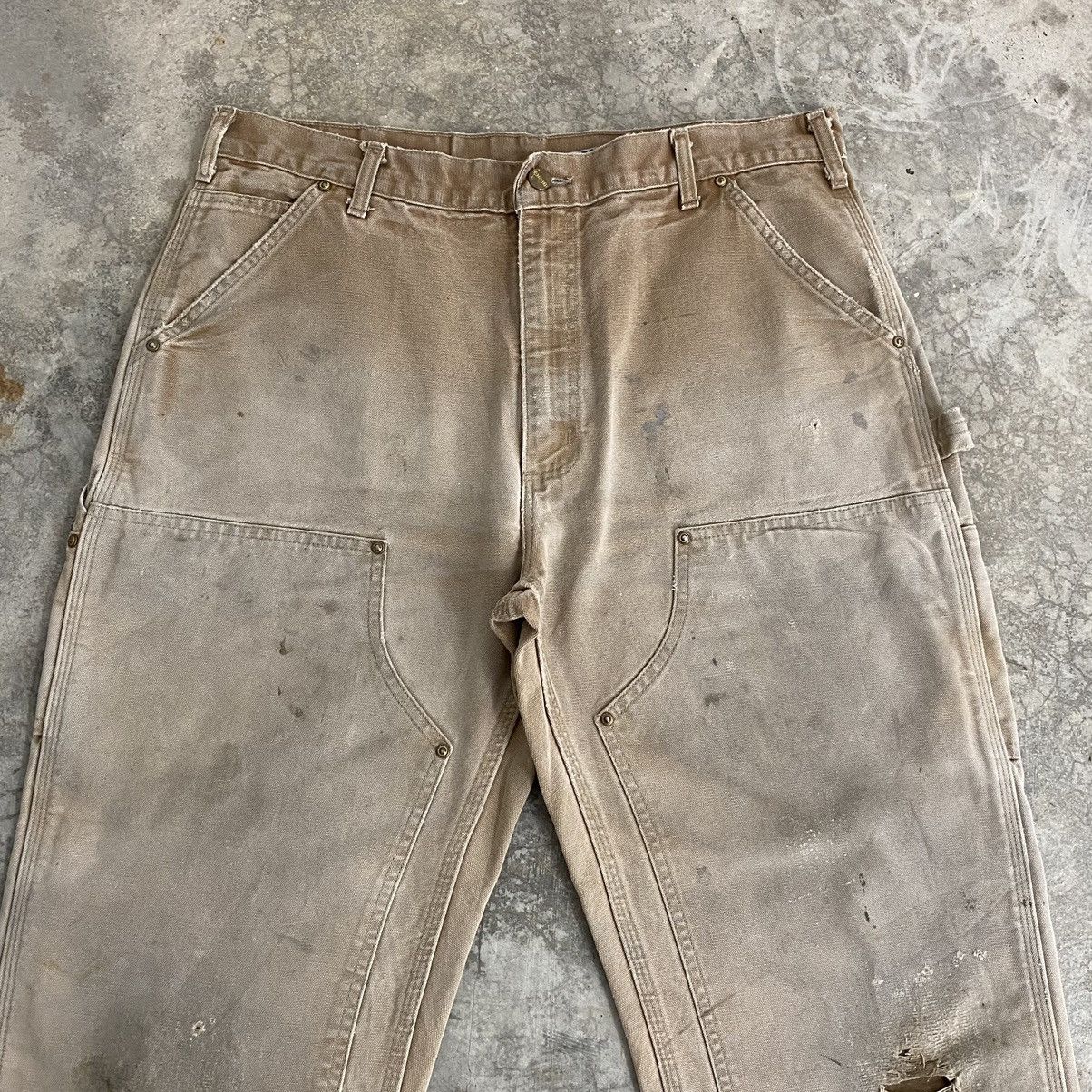 Carhartt VTG Carhartt Double Knee Faded Tan Dirty Carpenter Pants Size US 35 - 4 Thumbnail