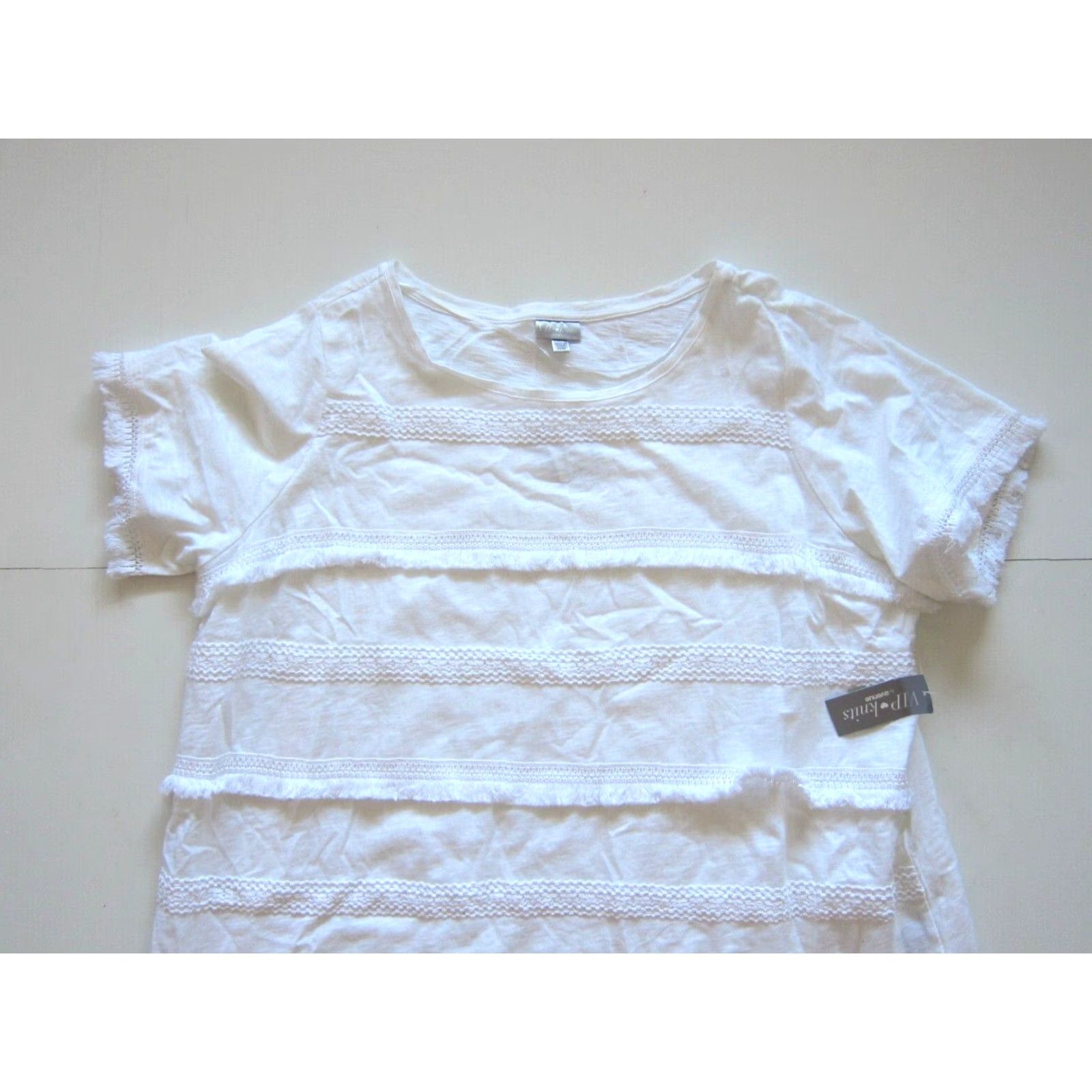 Avenue Avenue VIP Knits Blouse Shirts 22/24 White Fringe Short Sleeve Peasant 100% Cotton NWT Women Size 3XL / US 20-22 - 3 Thumbnail