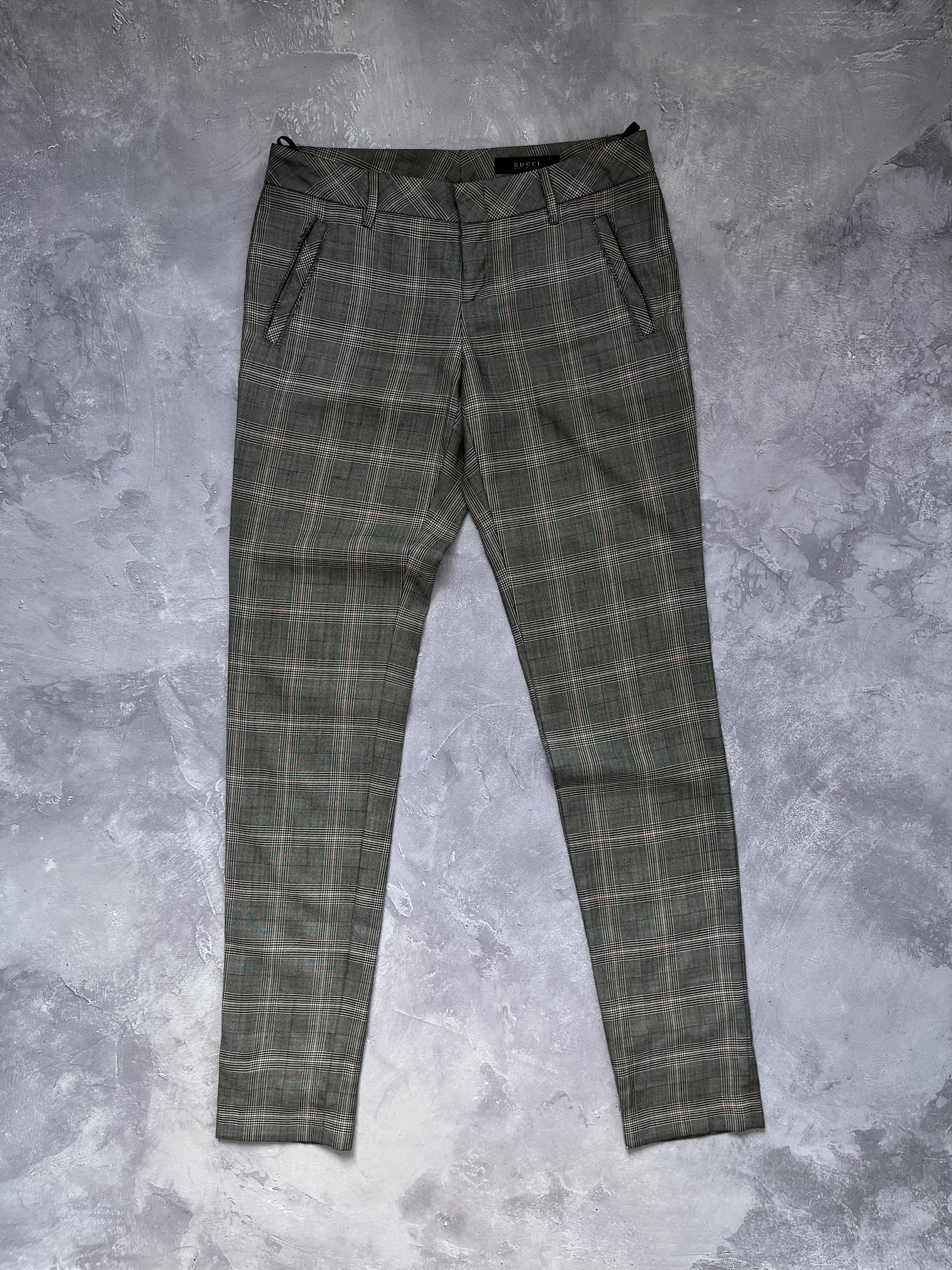 Gucci Gucci Tom Ford Era Silk/Wool Gray Check Trousers Pants Size 28" / US 6 / IT 42 - 1 Thumbnail