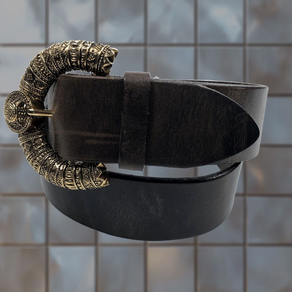 Orciani VINTAGE Orciani Women's Belt Brown Genuine Leather Ornate Bronze Tone Buckle 90 cm Leather Belt Womens 90 Boho Classic Designer Adjustable Buckle Size ONE SIZE - 1 Thumbnail