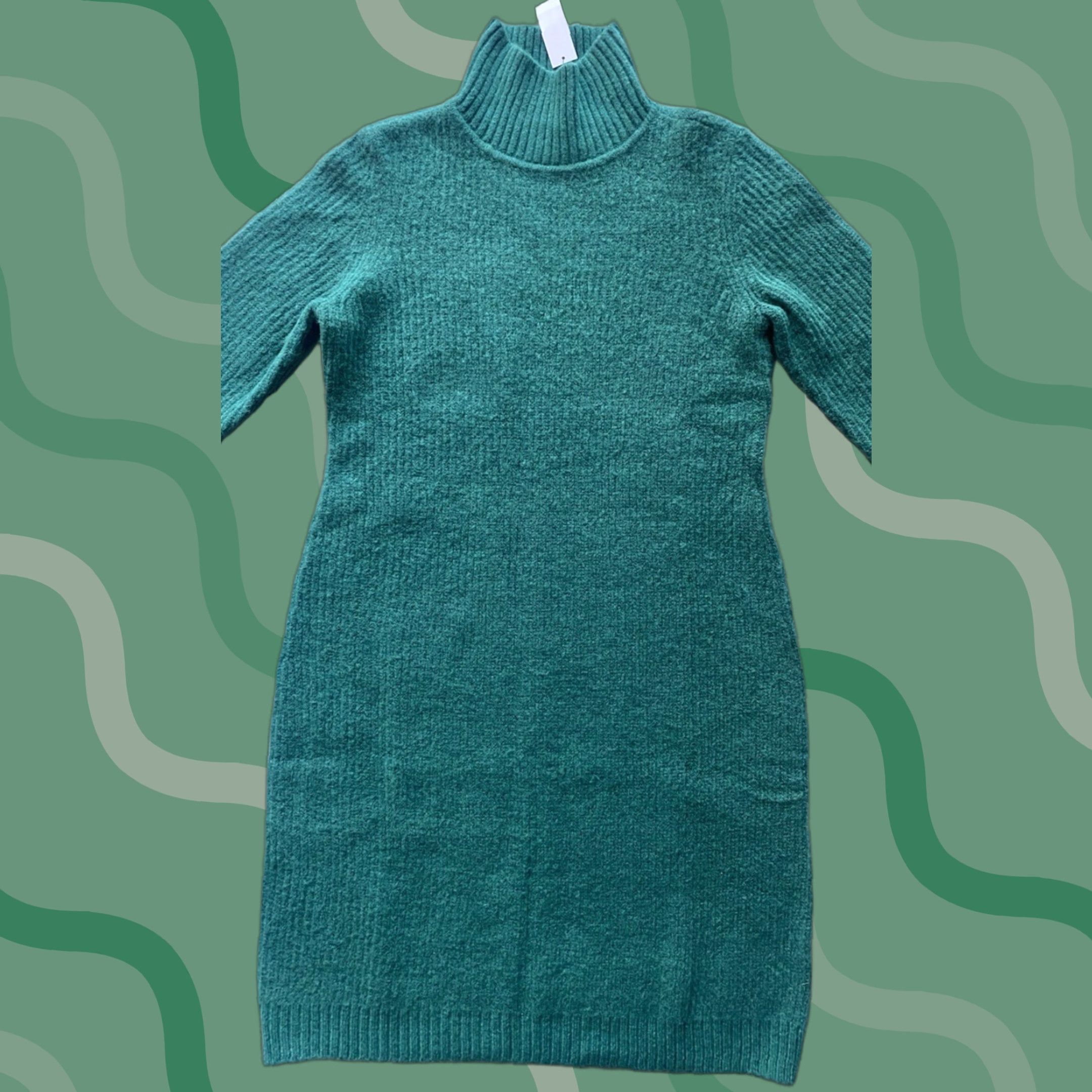 Talbots VINTAGE? Wait it's NWT New Talbots Ribbed Turtleneck Sweater Dress Green Women’s Large Size L / US 10 / IT 46 - 1 Thumbnail