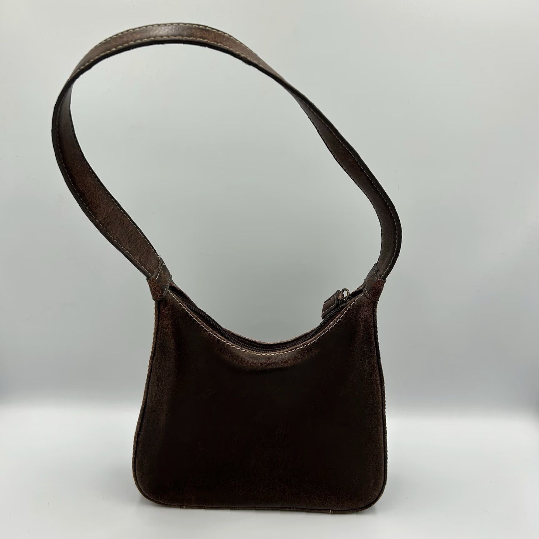 CO VINTAGE Nine & Co Shoulder Bag Small Brown Leather Women Womens Small Brown Solid Leather Bag Size ONE SIZE - 3 Thumbnail